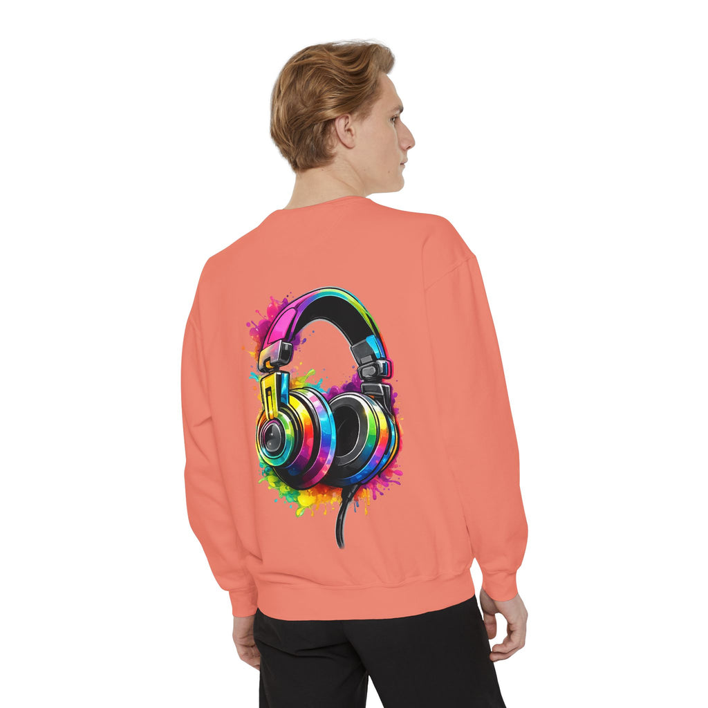 Sweatshirt — Colorful Watercolor Headphones Crewneck, Music Lover Graphic Sweatshirt