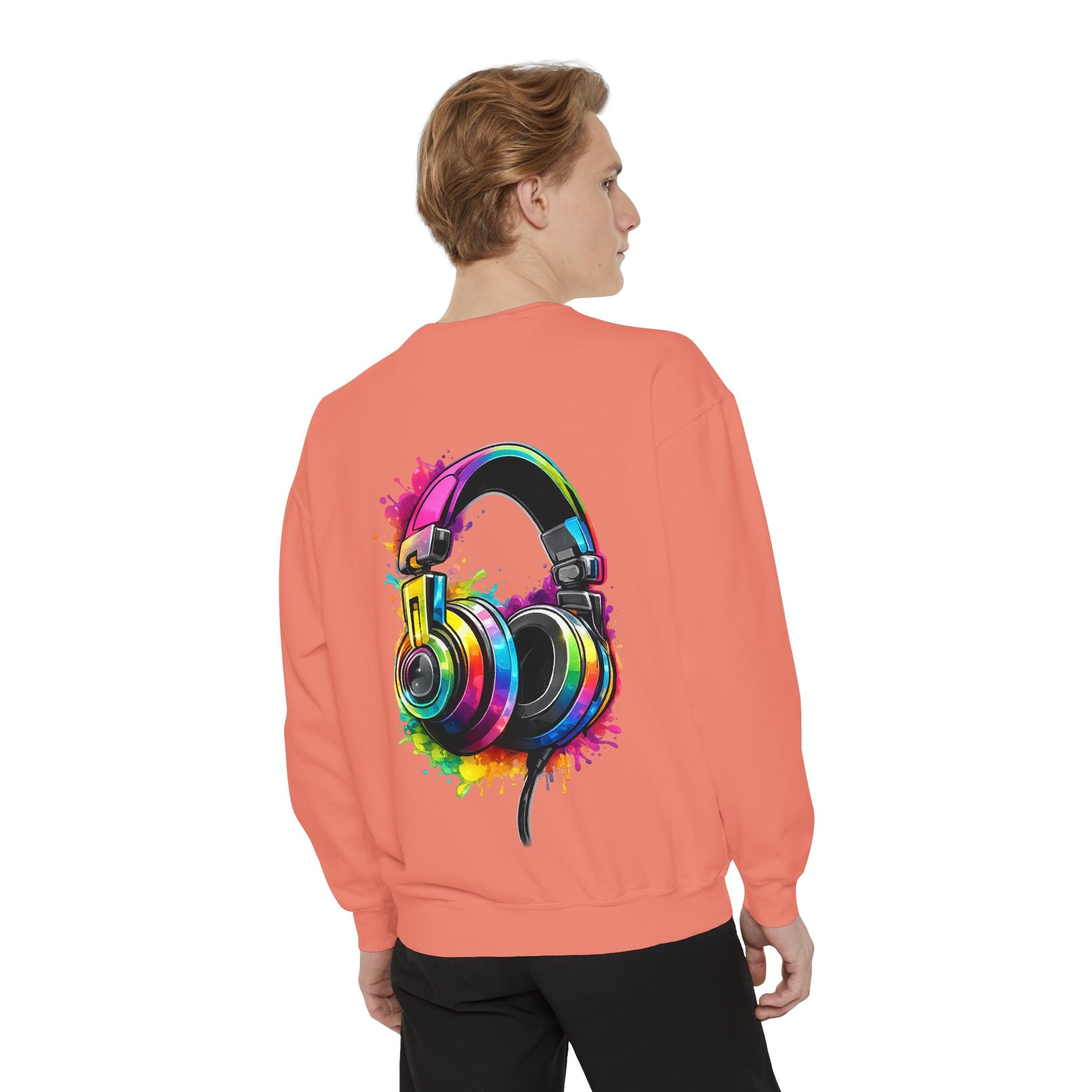 Sweatshirt — Colorful Watercolor Headphones Crewneck, Music Lover Graphic Sweatshirt