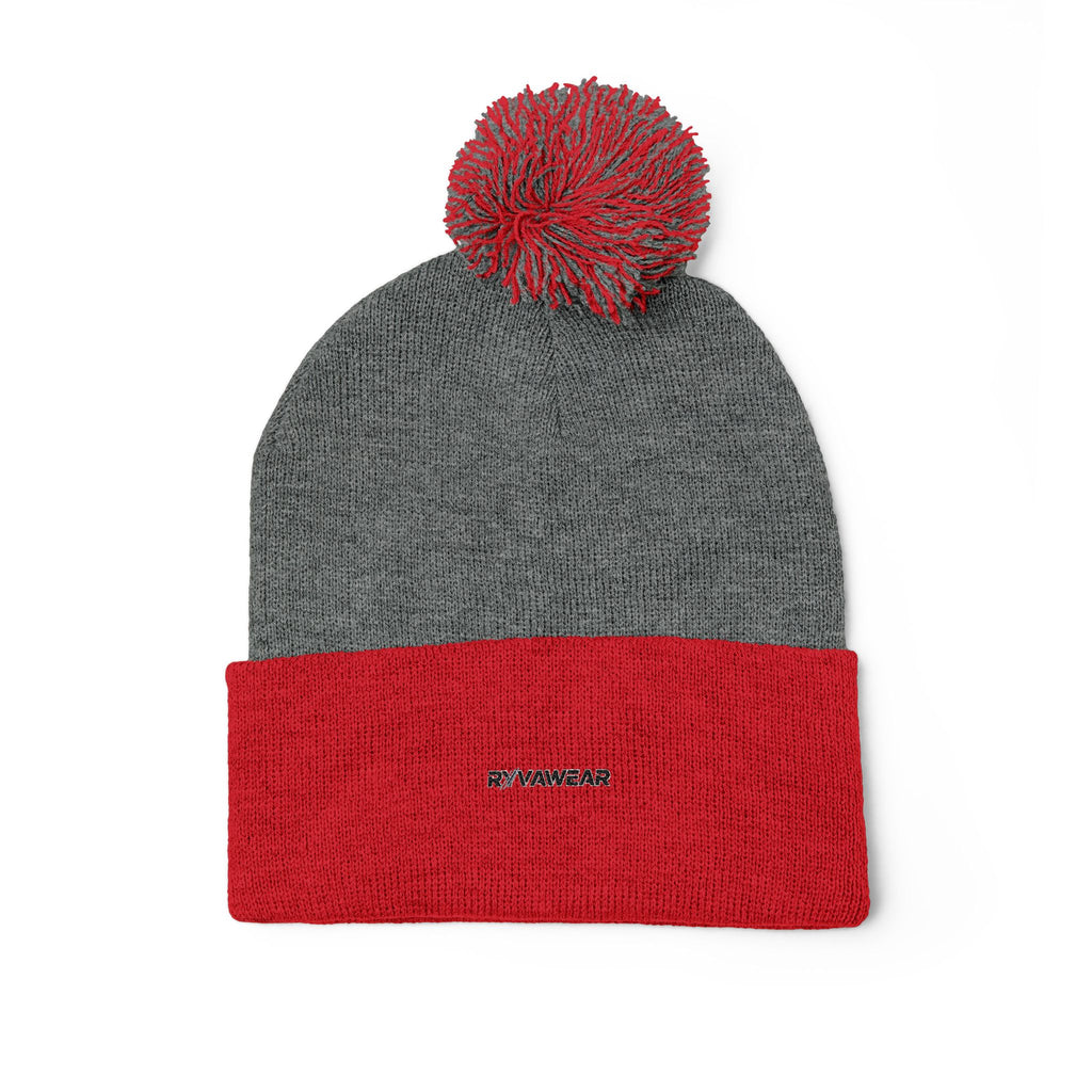 Embroidered Pom-Pom Knit Cap — Cozy Winter Beanie with Fold-Over Cuff