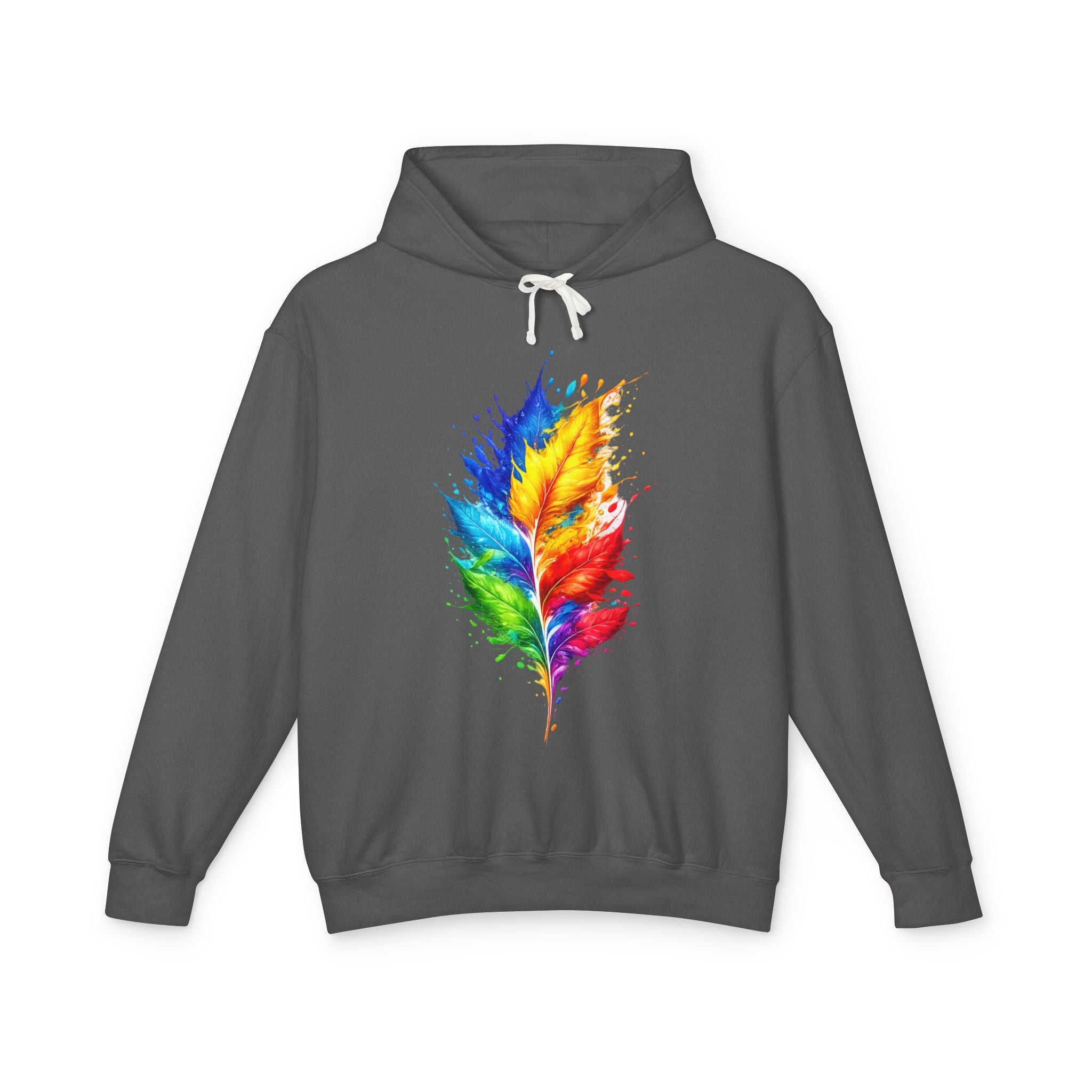Colorful Feather Hoodie — Watercolor Rainbow Feather Pullover