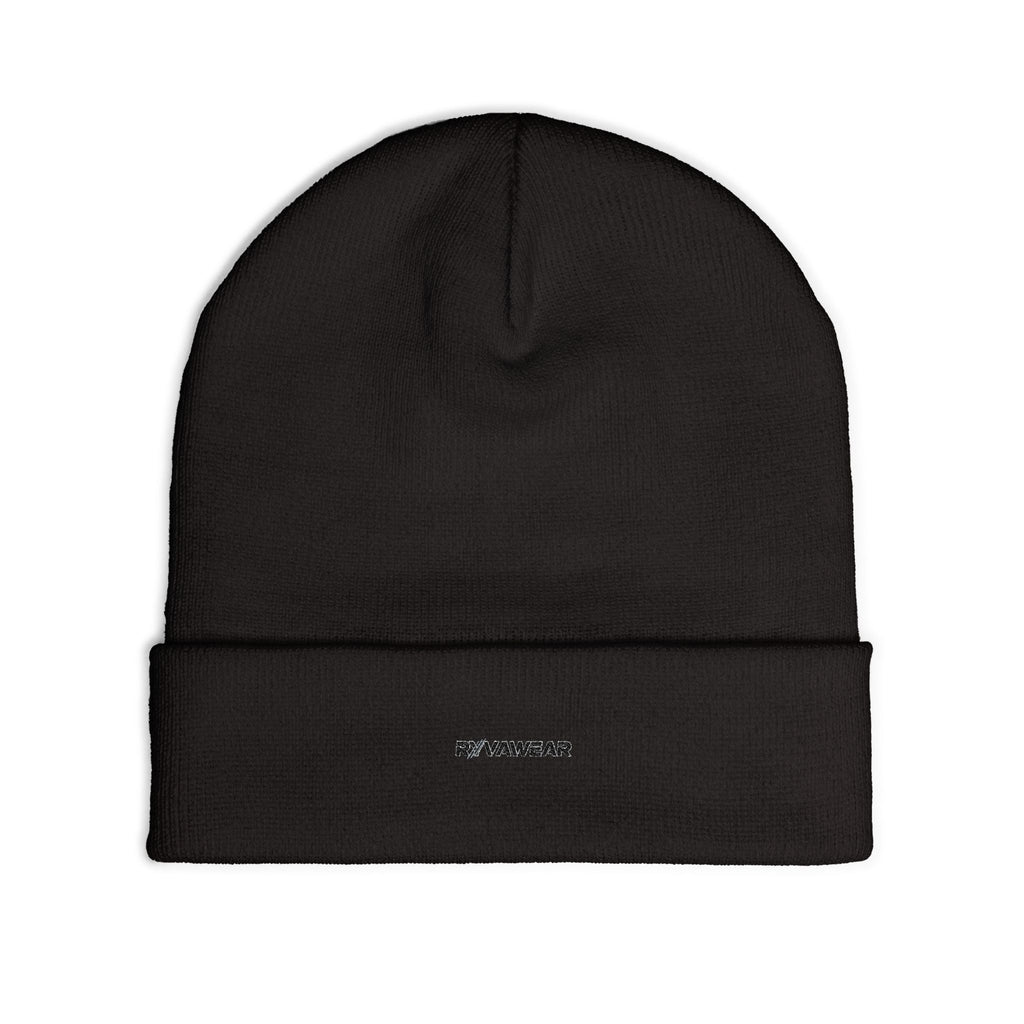 Embroidered Knit Beanie — Minimal 'RYVAWEAR' Cuff Hat