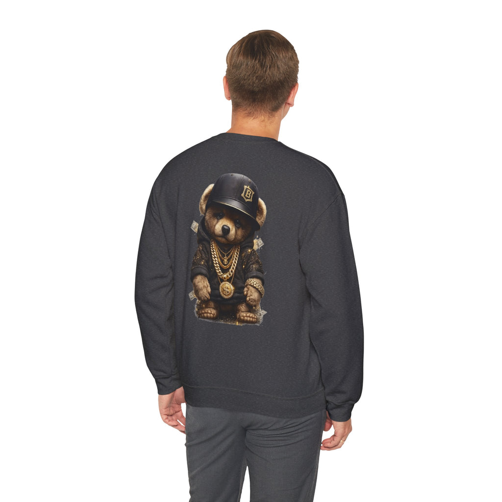 Crewneck Sweatshirt — Teddy Bear Streetwear Graphic (Gold Chains & Cap)