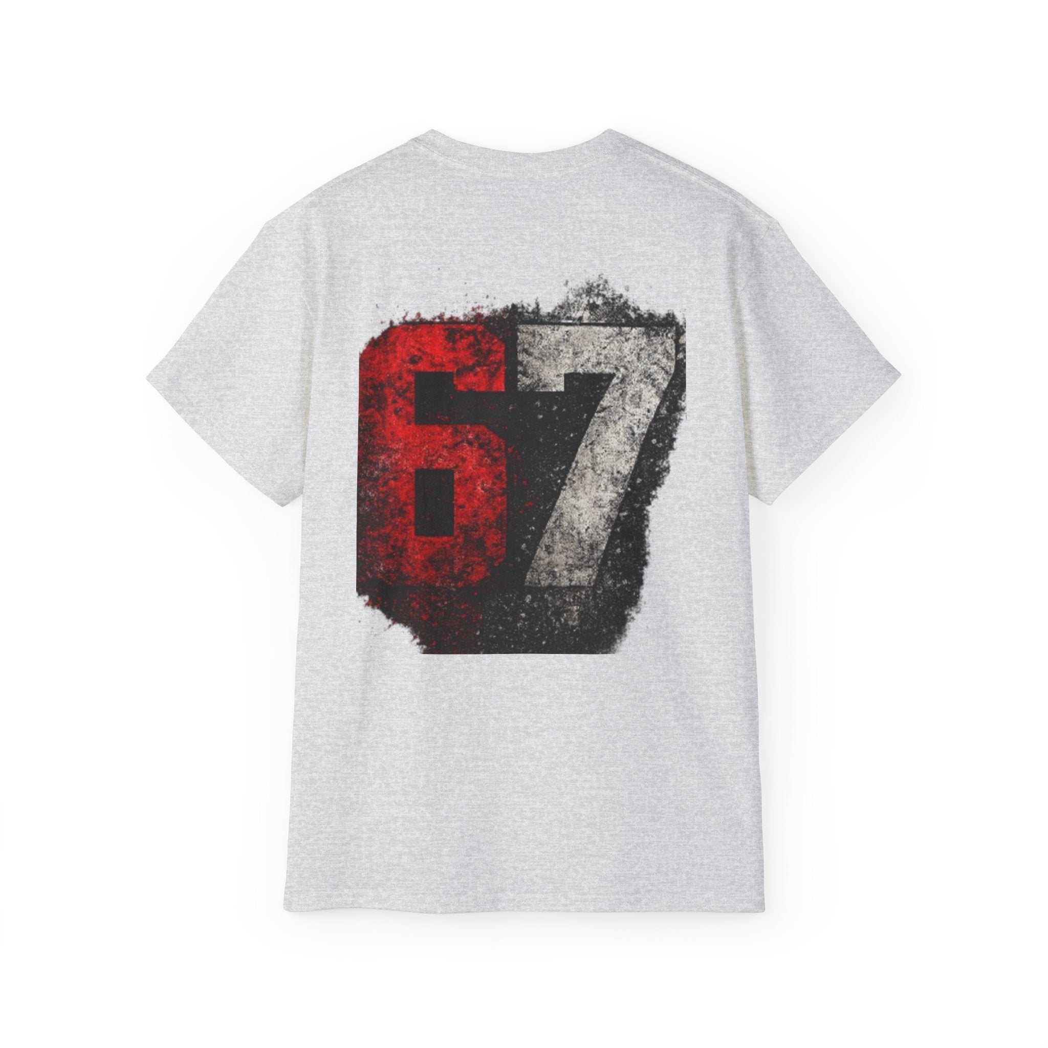 67 Distressed Racing Number Tee — Vintage Red & Gray Graphic T‑Shirt