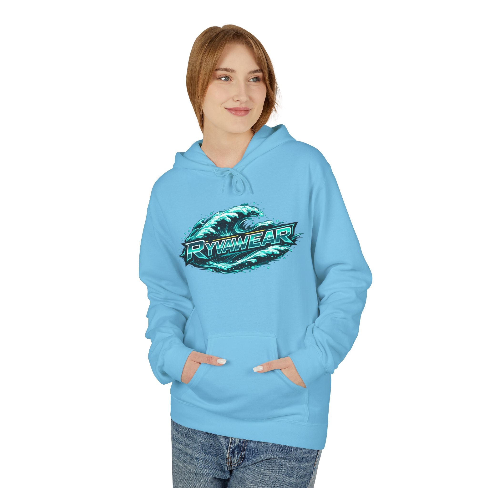 Hoodie — Retro Teal 'Rivestar' Surf Wave Logo Pullover