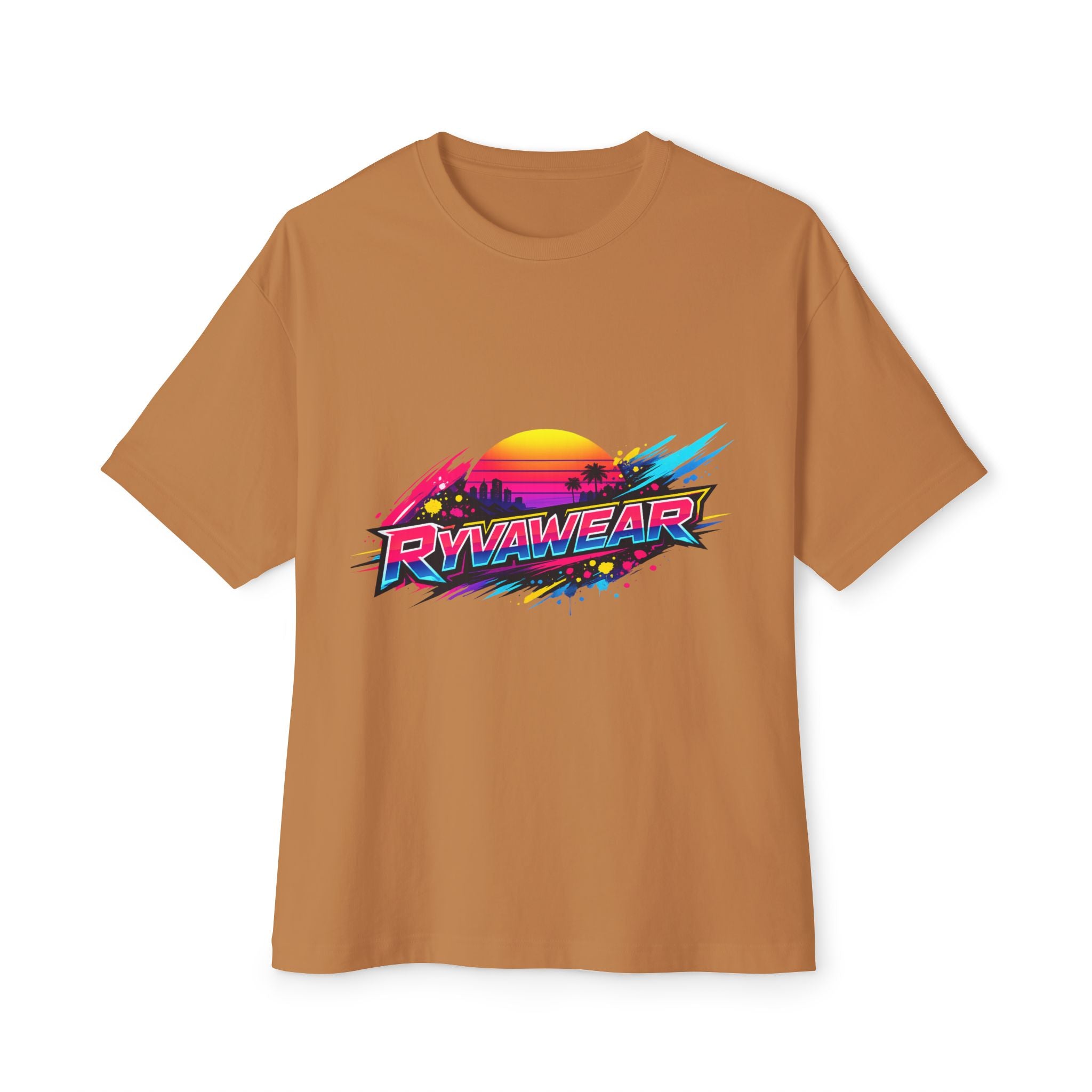 Retro Sunset Graphic Tee — "RVVAWEAR" 80s Vaporwave Style Boxy T-Shirt
