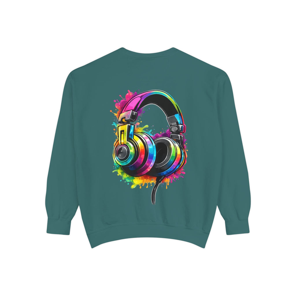Sweatshirt — Colorful Watercolor Headphones Crewneck, Music Lover Graphic Sweatshirt