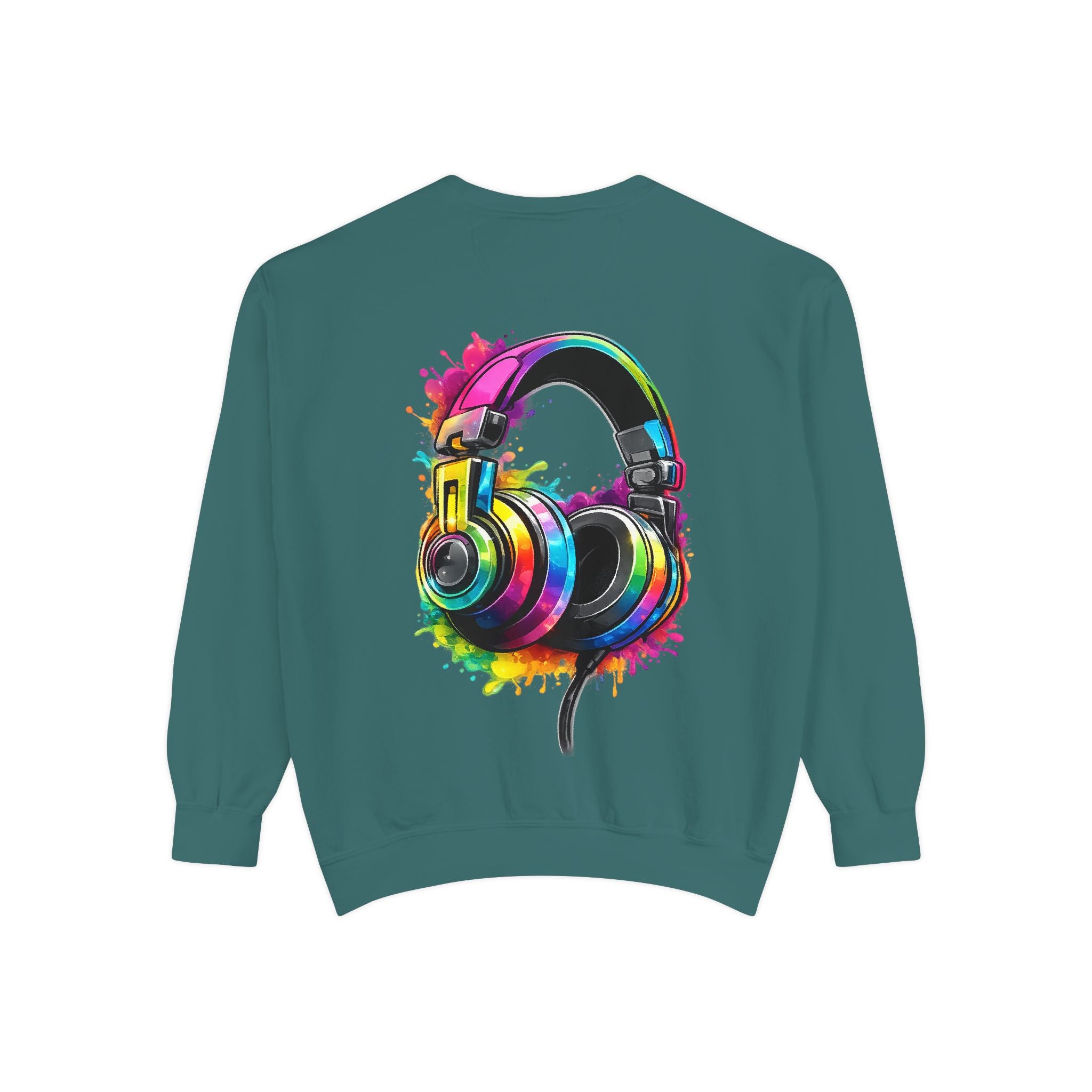 Sweatshirt — Colorful Watercolor Headphones Crewneck, Music Lover Graphic Sweatshirt