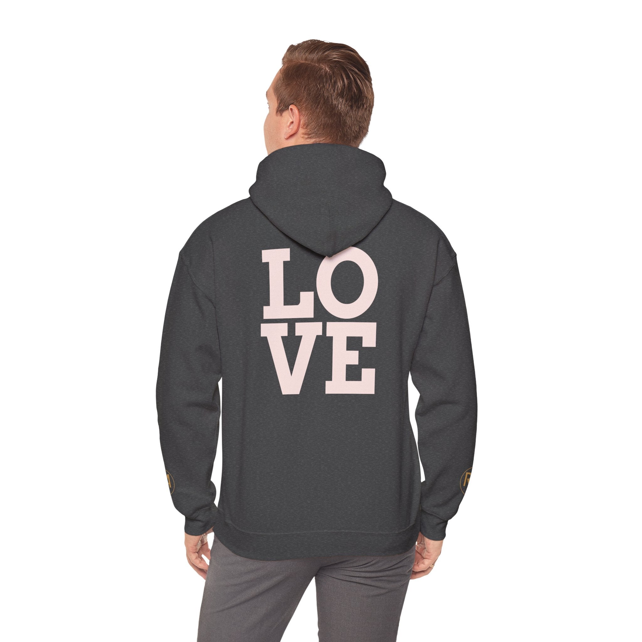 Love Graphic Hoodie — Minimal White Pullover with Gold Logo