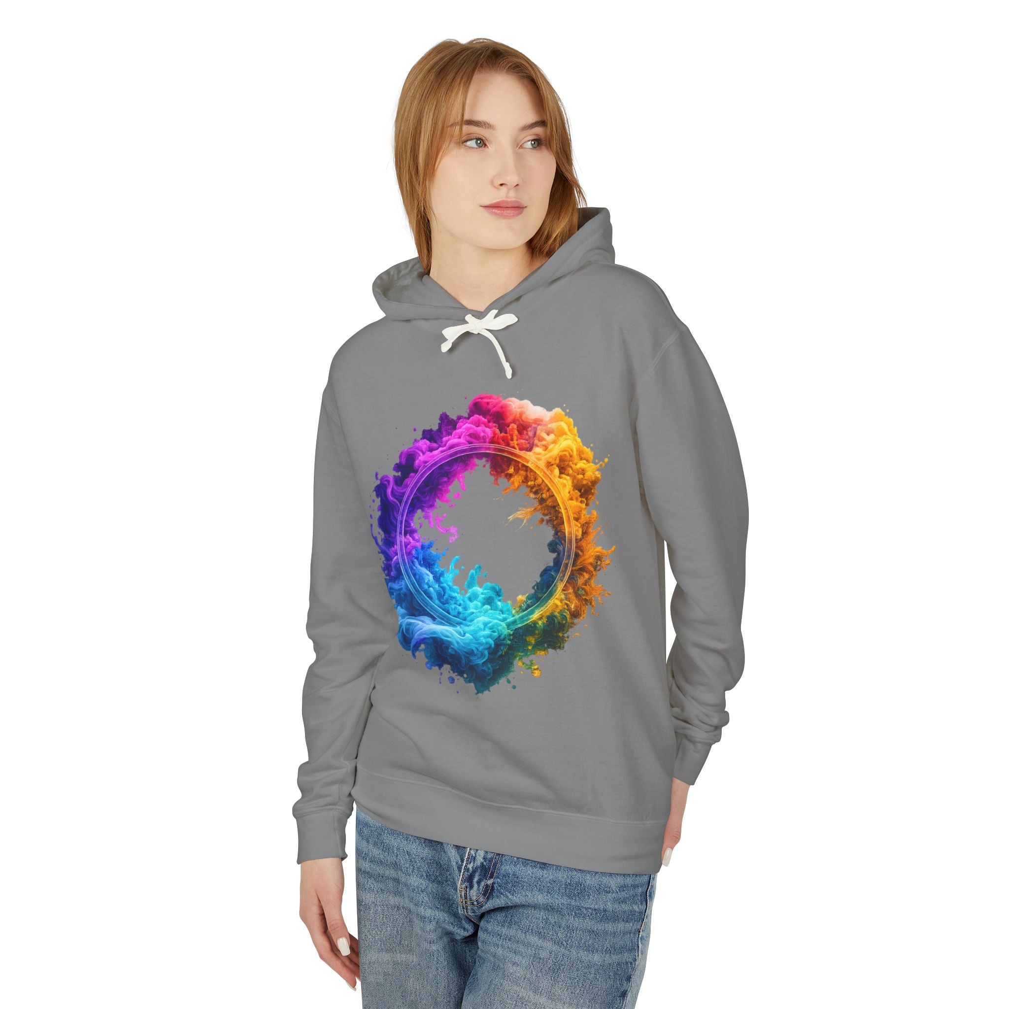 Color Burst Circle Hoodie — Vibrant Rainbow Splash Graphic Sweatshirt