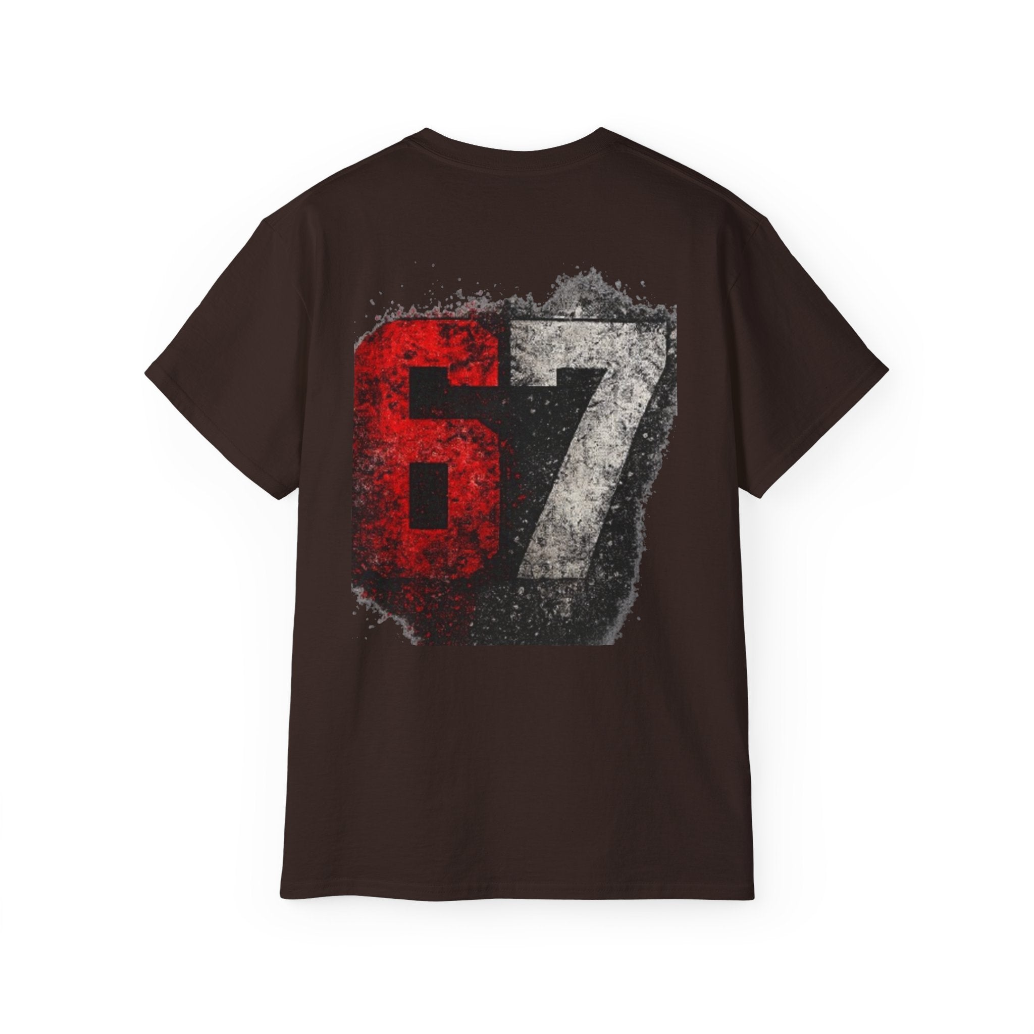 67 Distressed Racing Number Tee — Vintage Red & Gray Graphic T‑Shirt