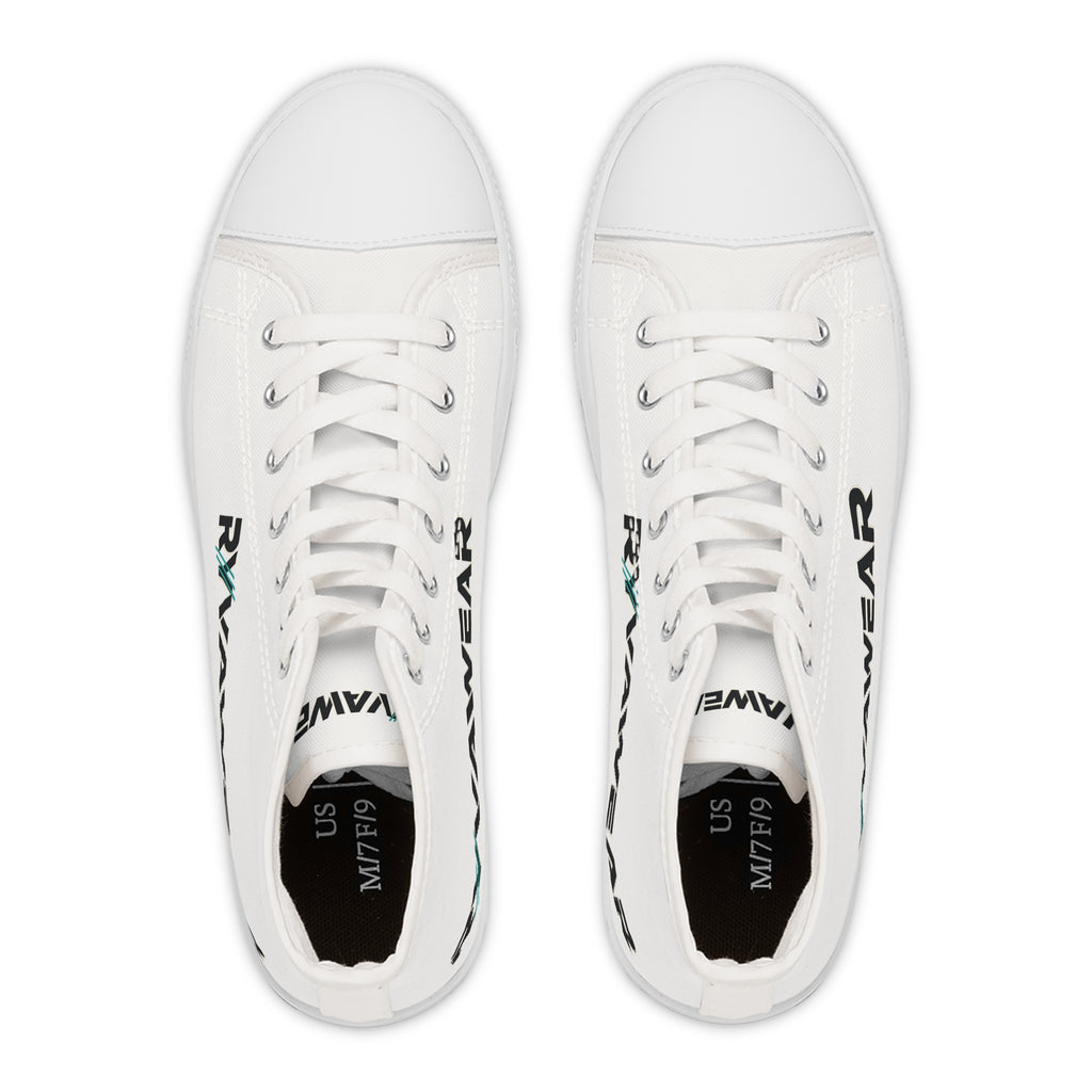 Women's High Top Sneakers — White 'RNVAWEAR' Logo Casual Canvas Shoes