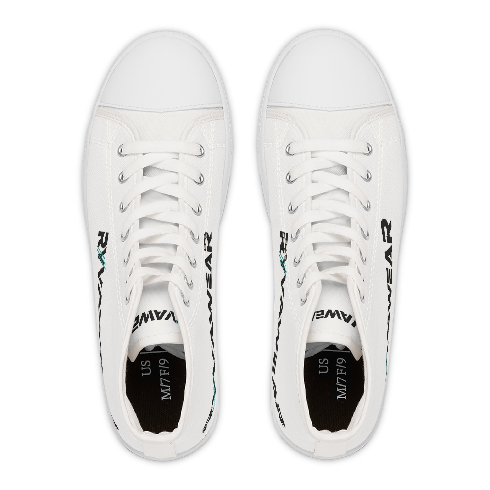Women's High Top Sneakers — White 'RNVAWEAR' Logo Casual Canvas Shoes