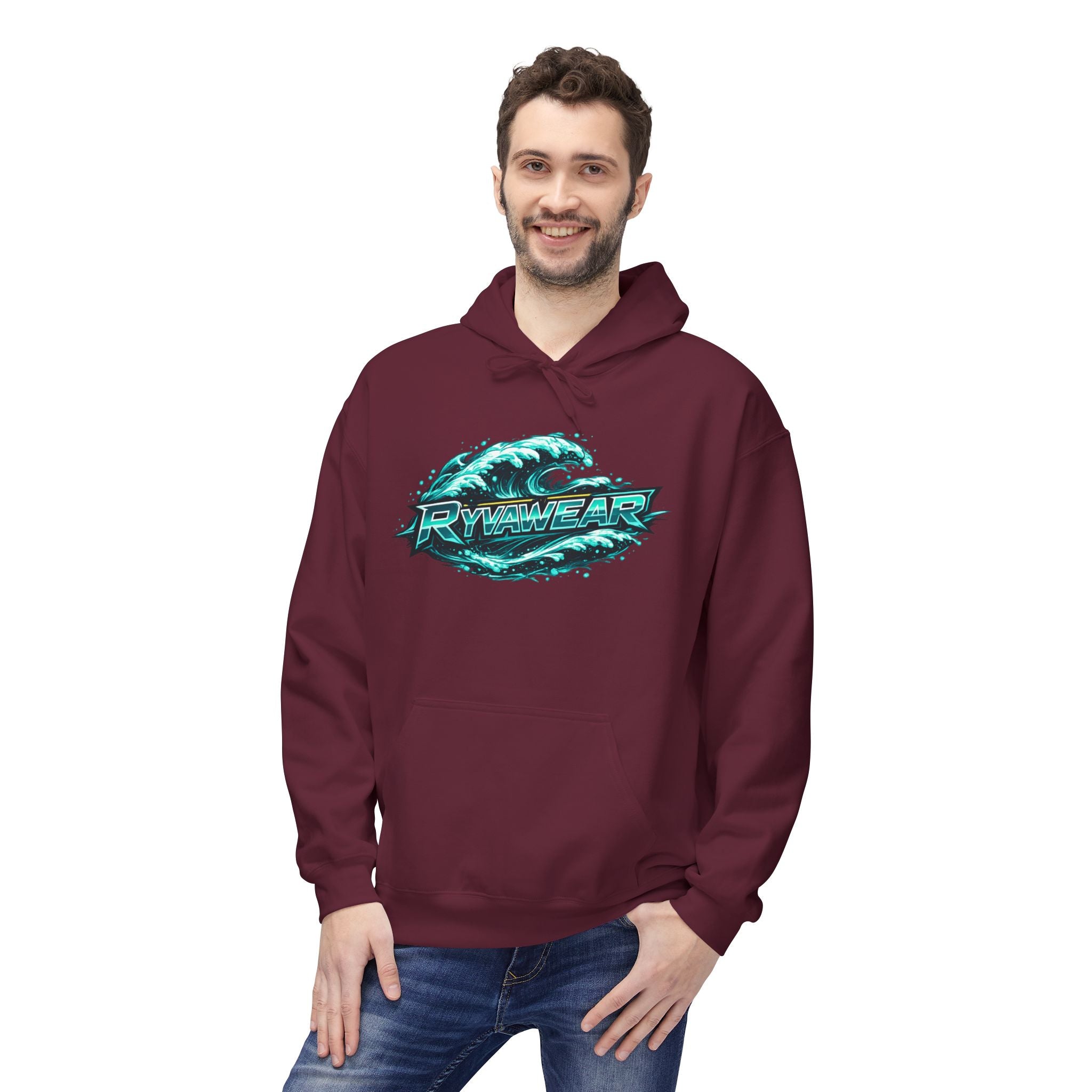 Hoodie — Retro Teal 'Rivestar' Surf Wave Logo Pullover