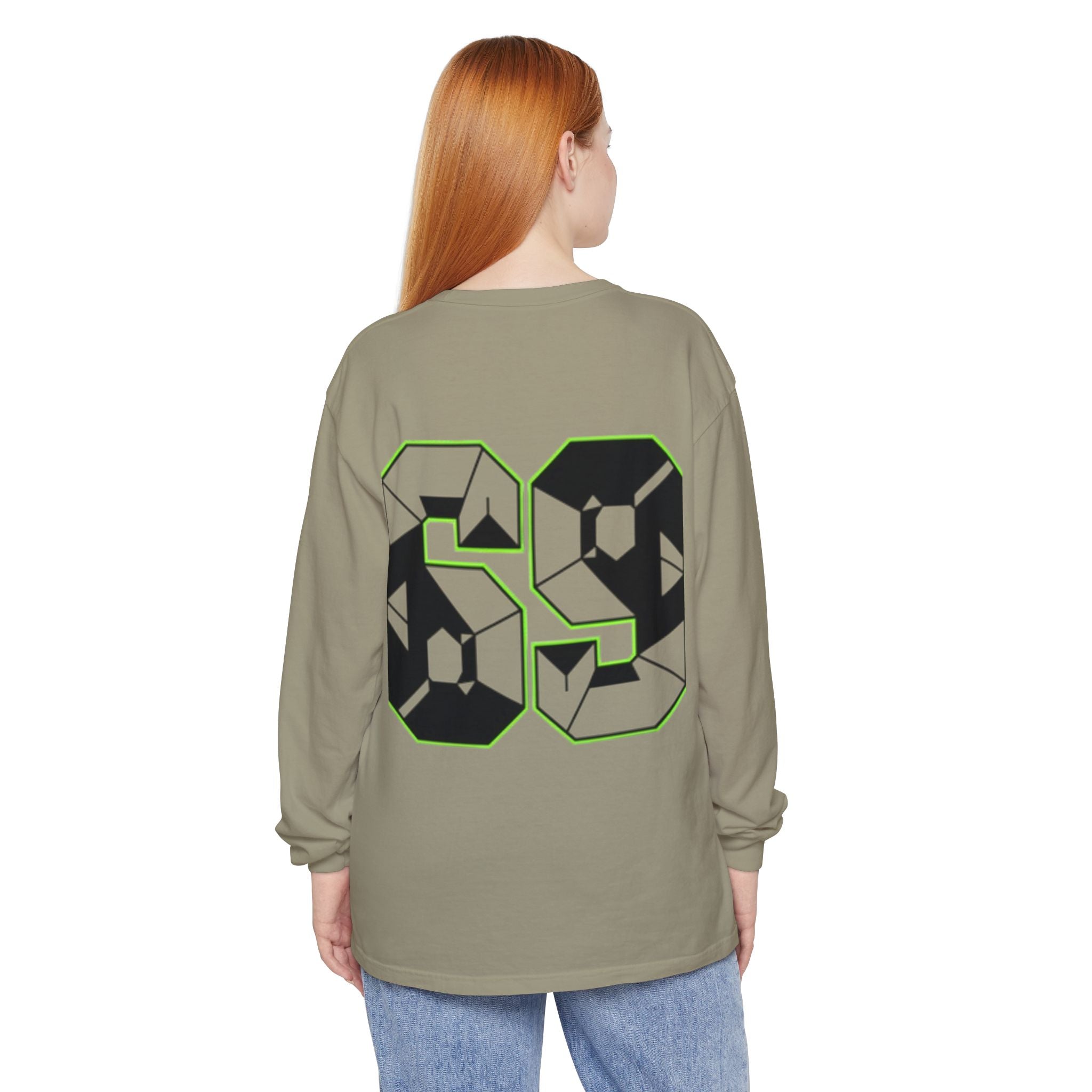 69 Graphic Long Sleeve Tee — Geometric Number Back Print