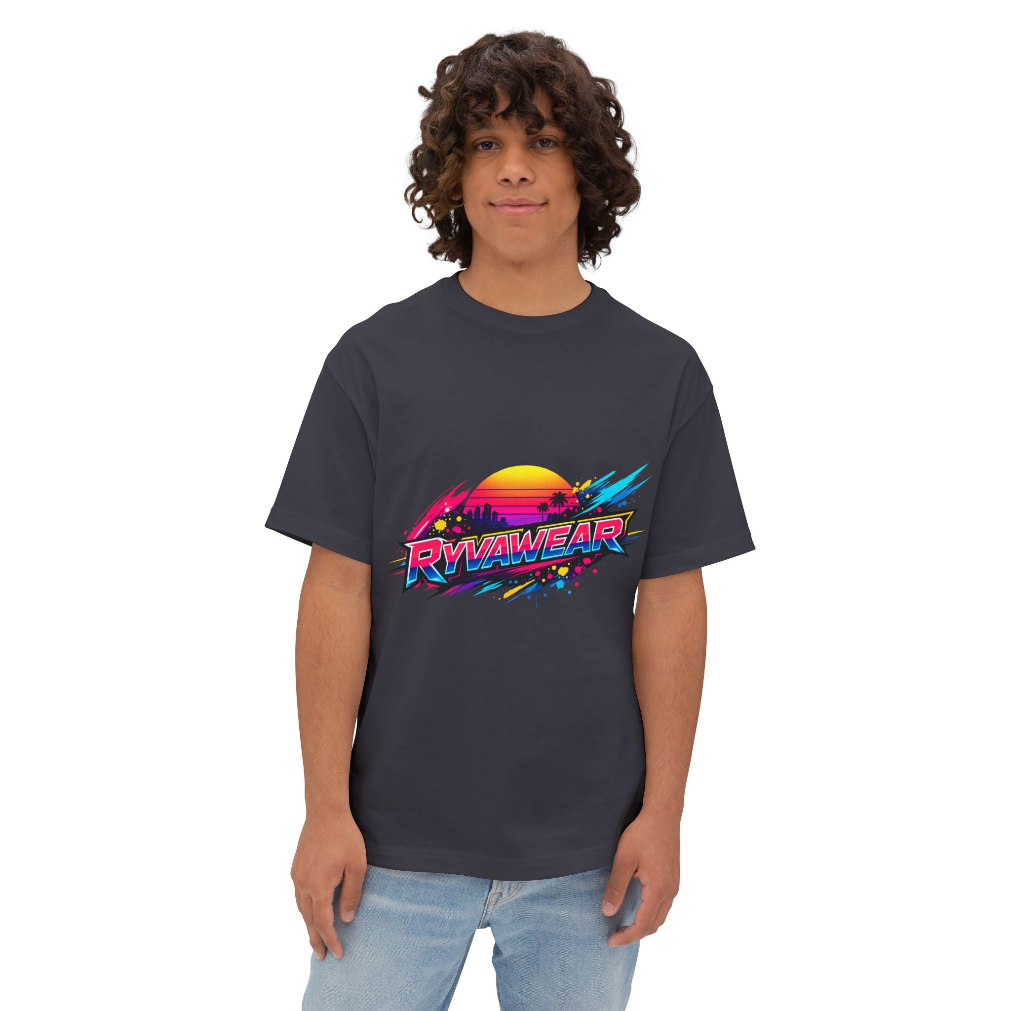 Retro Sunset Graphic Tee — "RVVAWEAR" 80s Vaporwave Style Boxy T-Shirt