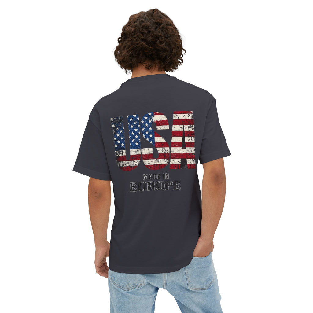 USA Flag Back Graphic Tee — "USA Made in Europe" Vintage Patriotic T‑Shirt