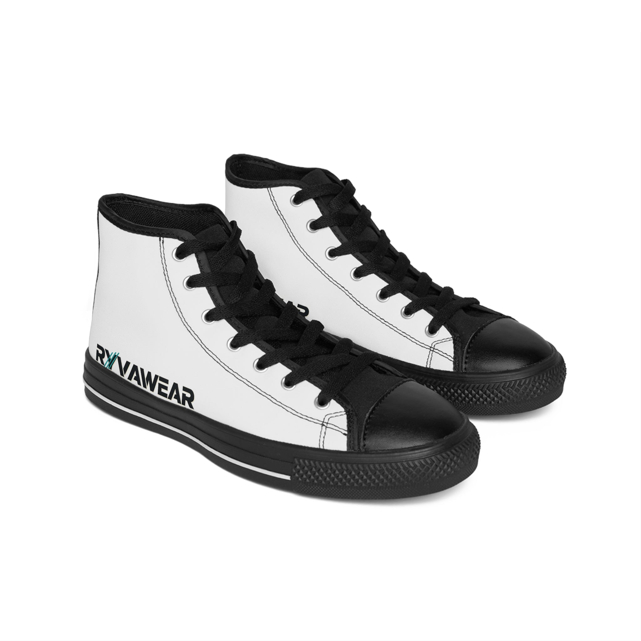 Classic High-Top Sneakers — White Black with 'RYVAWEAR' Side Logo