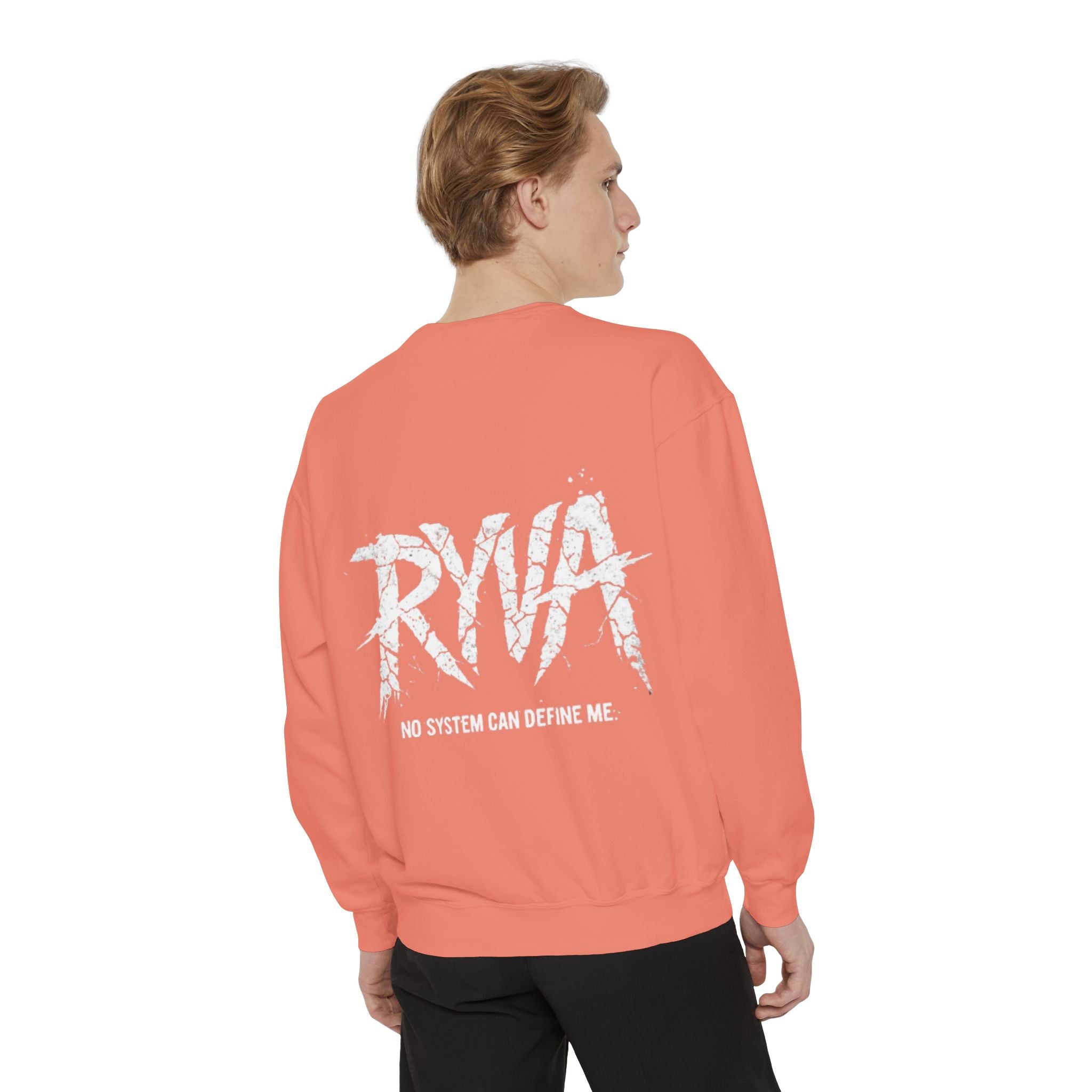 RYVA Graphic Sweatshirt — "No System Can Define Me" Garment-Dyed Crewneck