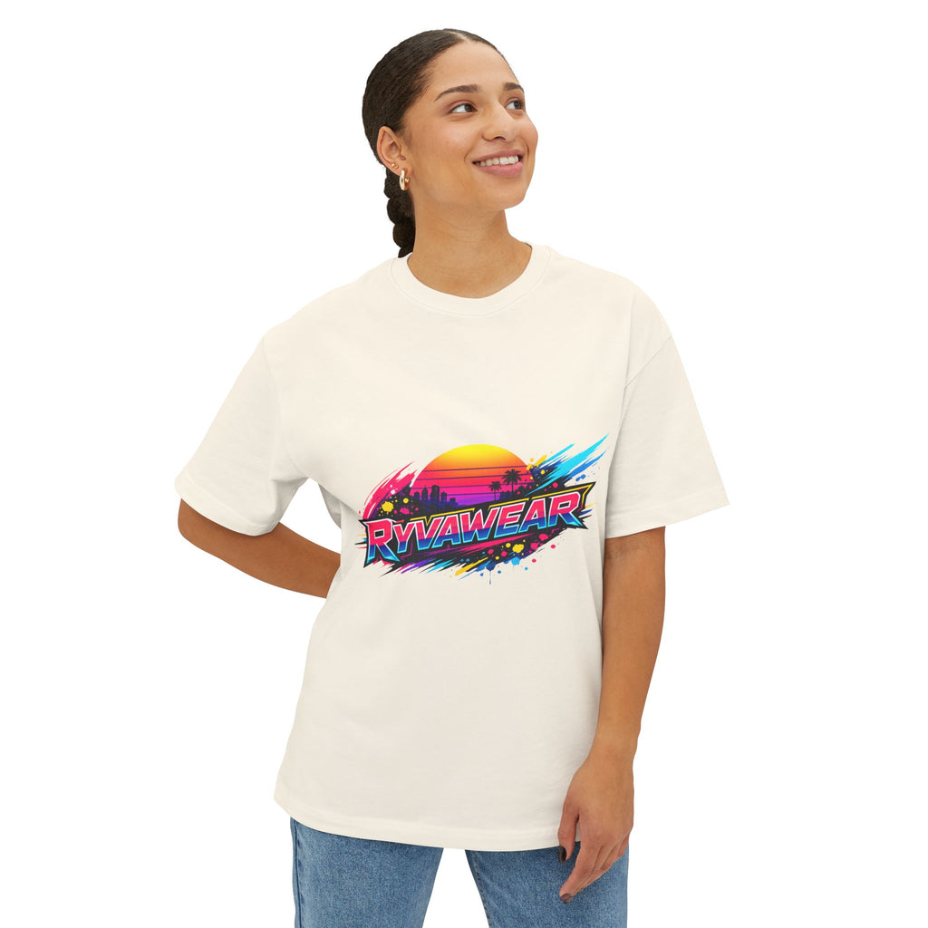 Retro Sunset Graphic Tee — "RVVAWEAR" 80s Vaporwave Style Boxy T-Shirt