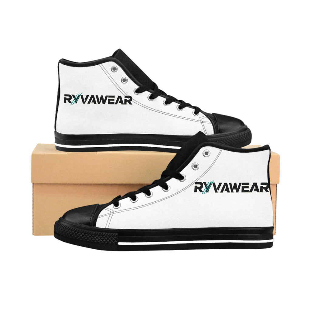 Women's High-Top Logo Sneakers — Classic White & Black Casual Canvas Shoes