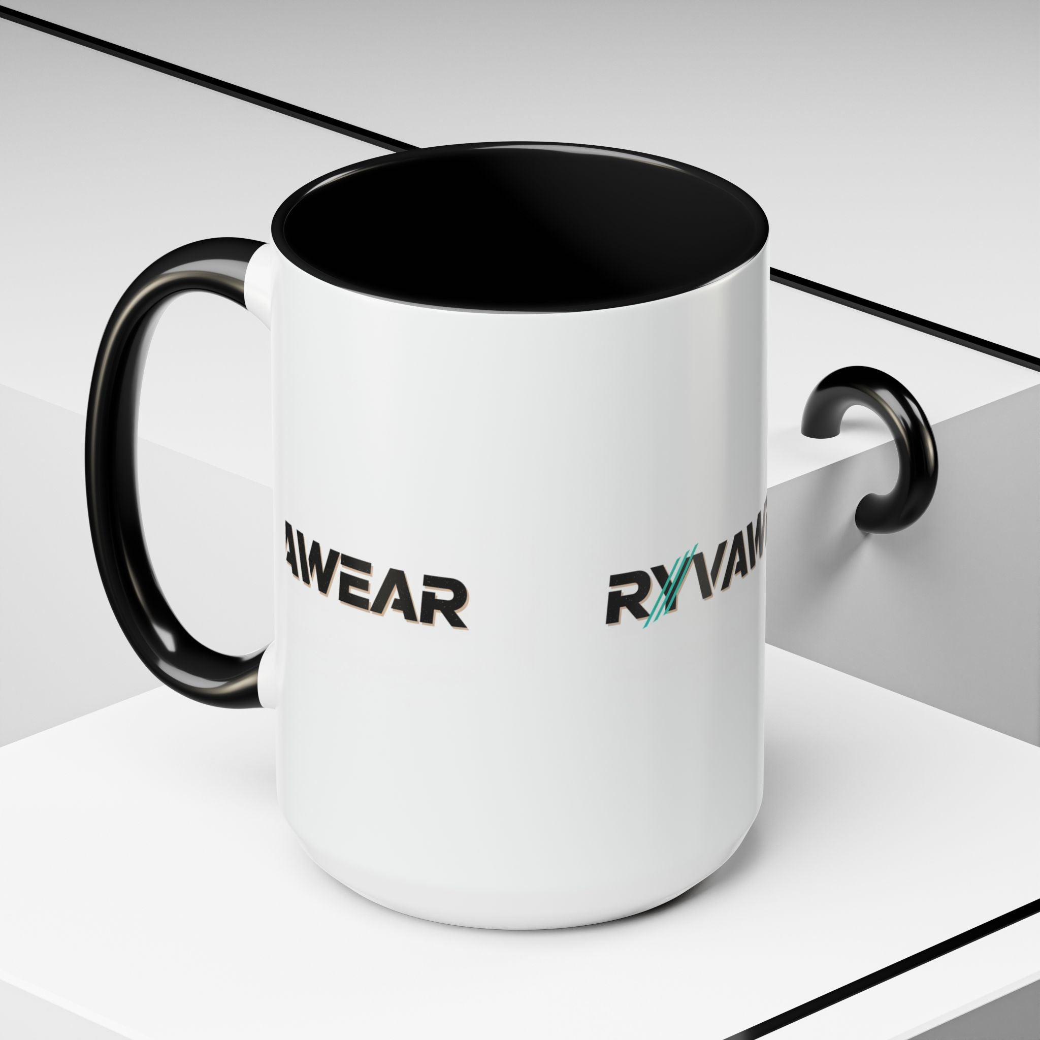 RyvaWear Logo Accent Coffee Mug — Black-Trim Ceramic Coffee Cup (11/15oz)