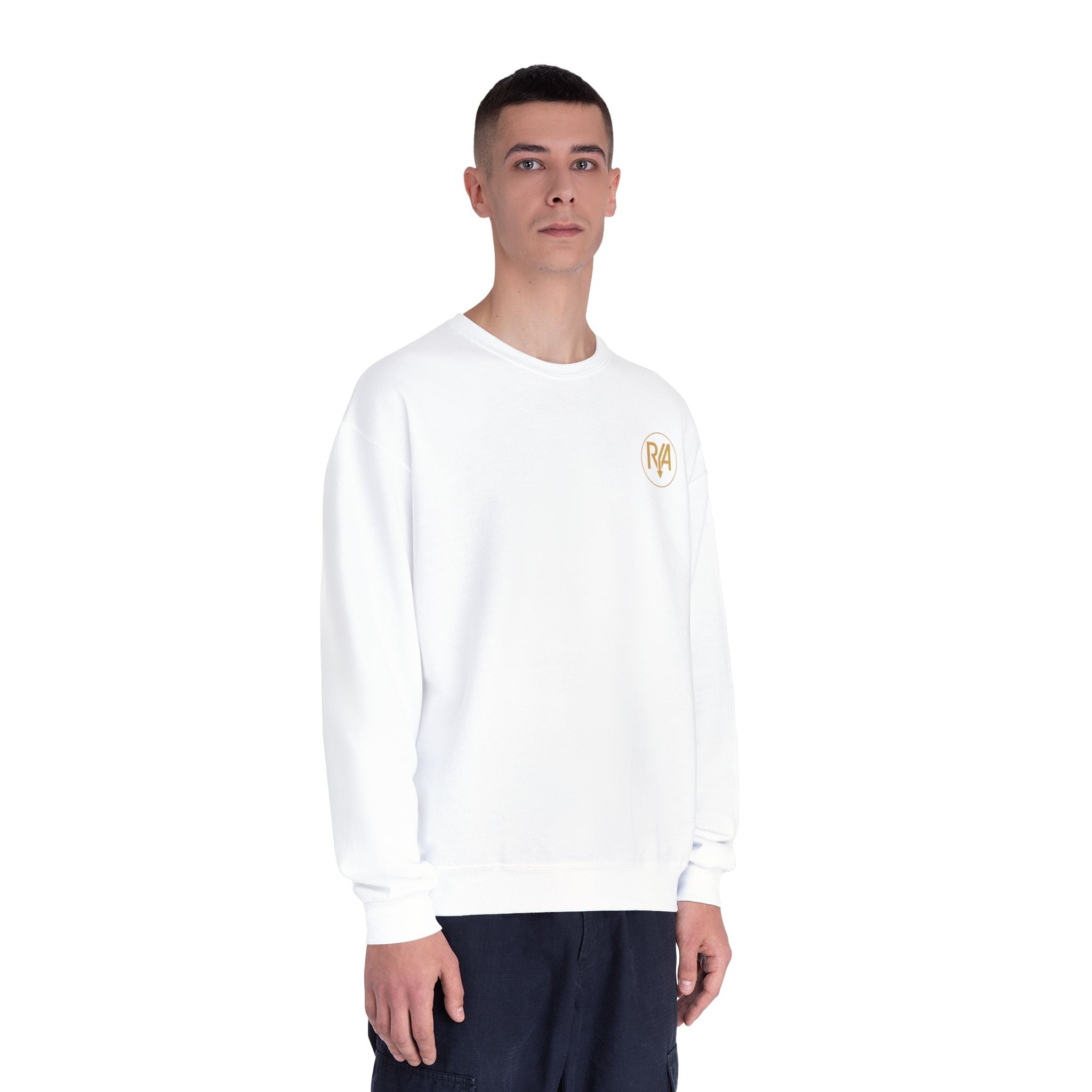 RA Logo Crewneck Sweatshirt — Minimal White Casual Pullover