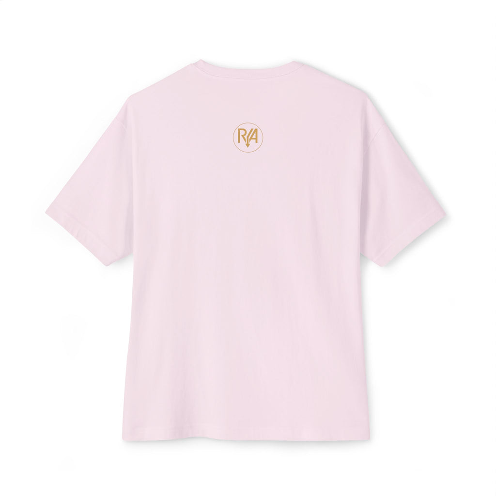 Ayva Script Logo Tee — Oversized Boxy White T‑Shirt with Gold Accent