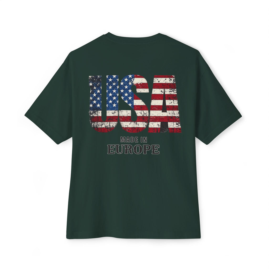 USA Flag Back Graphic Tee — "USA Made in Europe" Vintage Patriotic T‑Shirt