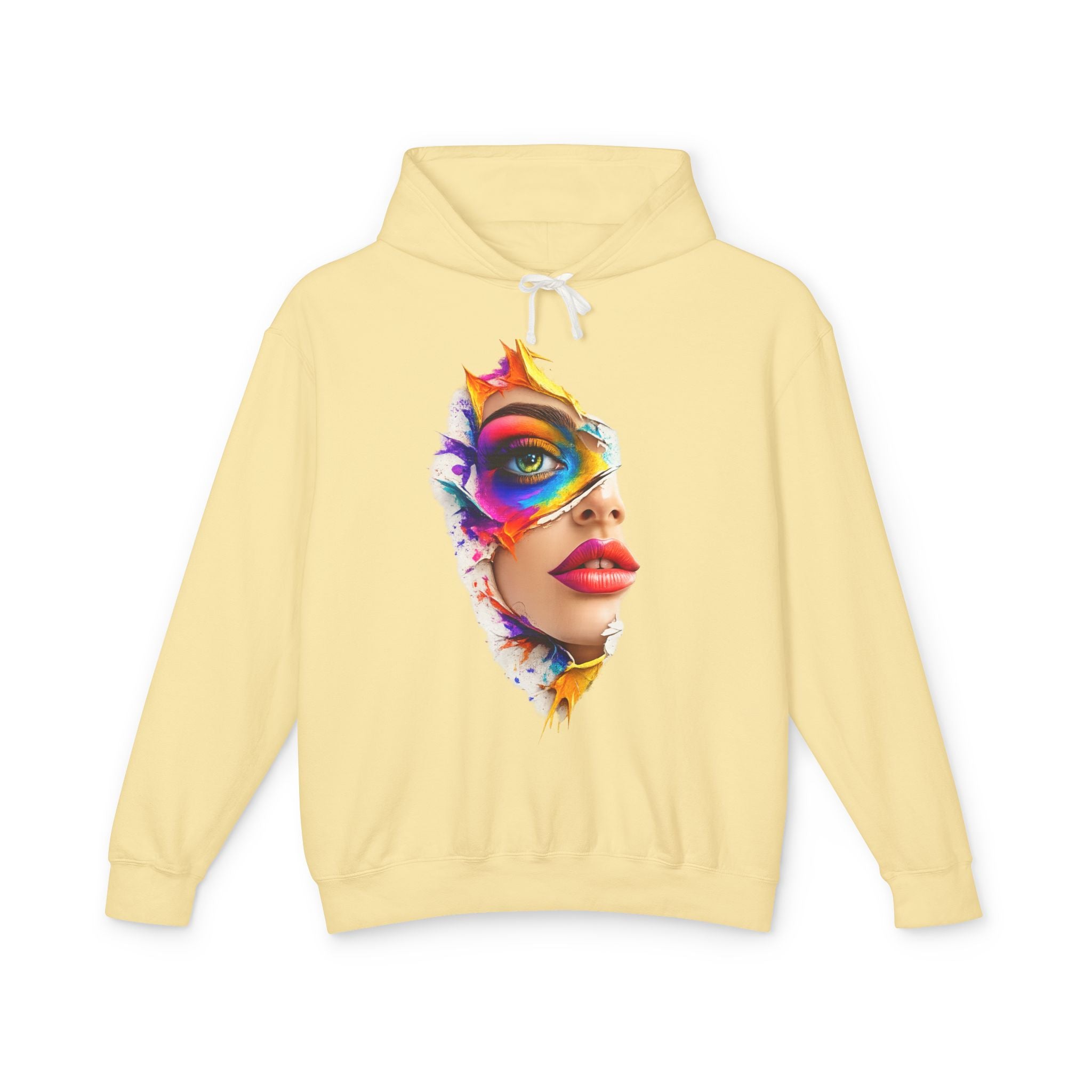 Colorful Masked Woman Art Hoodie — Vibrant Abstract Face Print