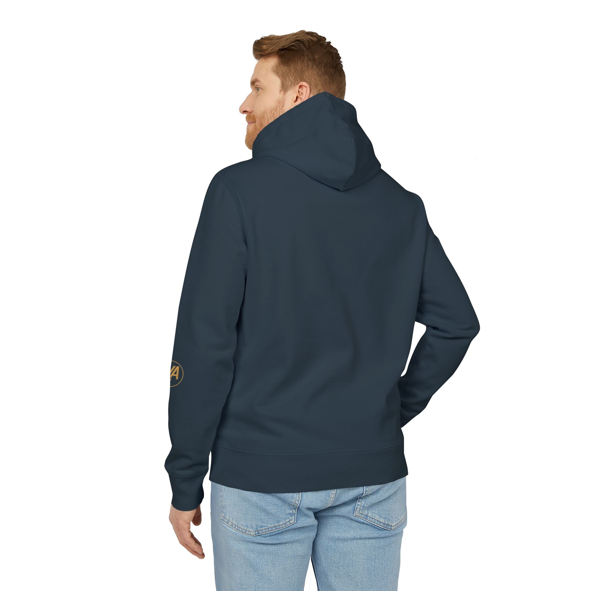 Minimalist Gold Logo Hoodie — White Crew Pullover with R/A Emblem