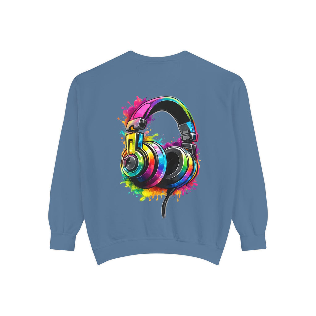Sweatshirt — Colorful Watercolor Headphones Crewneck, Music Lover Graphic Sweatshirt