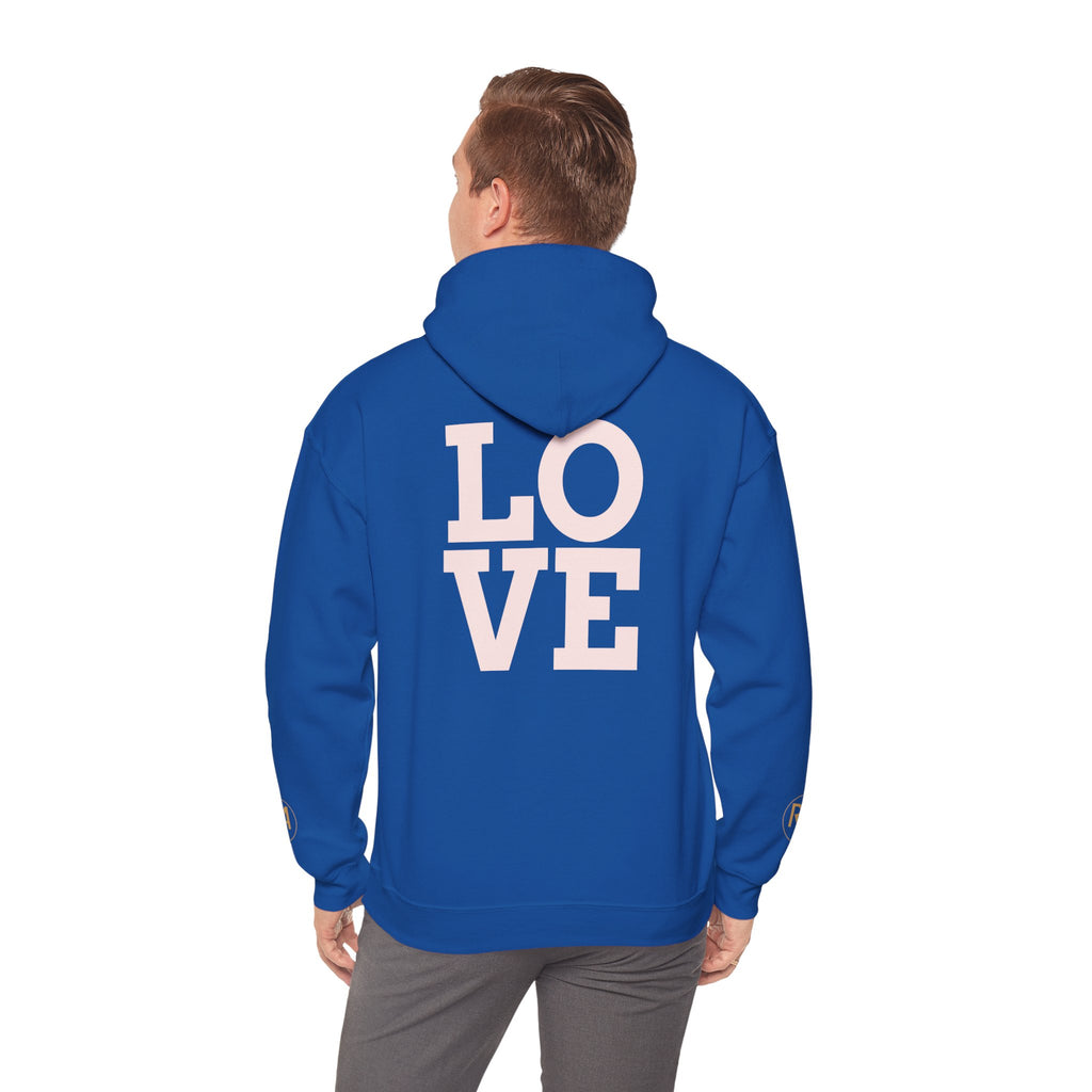 Love Graphic Hoodie — Minimal White Pullover with Gold Logo
