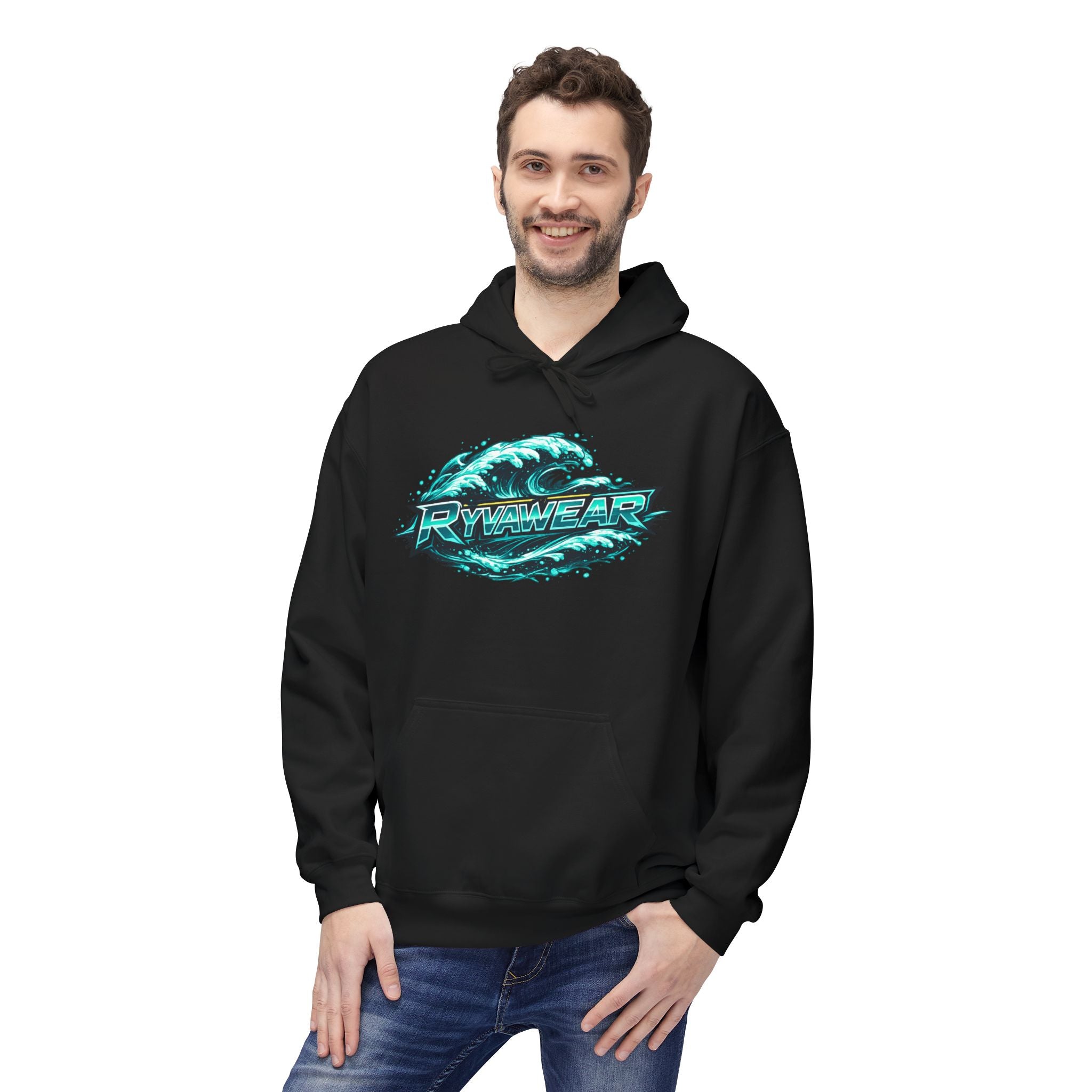 Hoodie — Retro Teal 'Rivestar' Surf Wave Logo Pullover