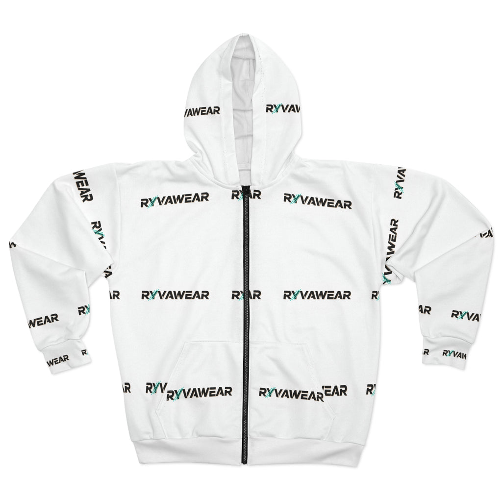 Allover Logo Zip Hoodie — RYVAWEAR Patterned White Streetwear