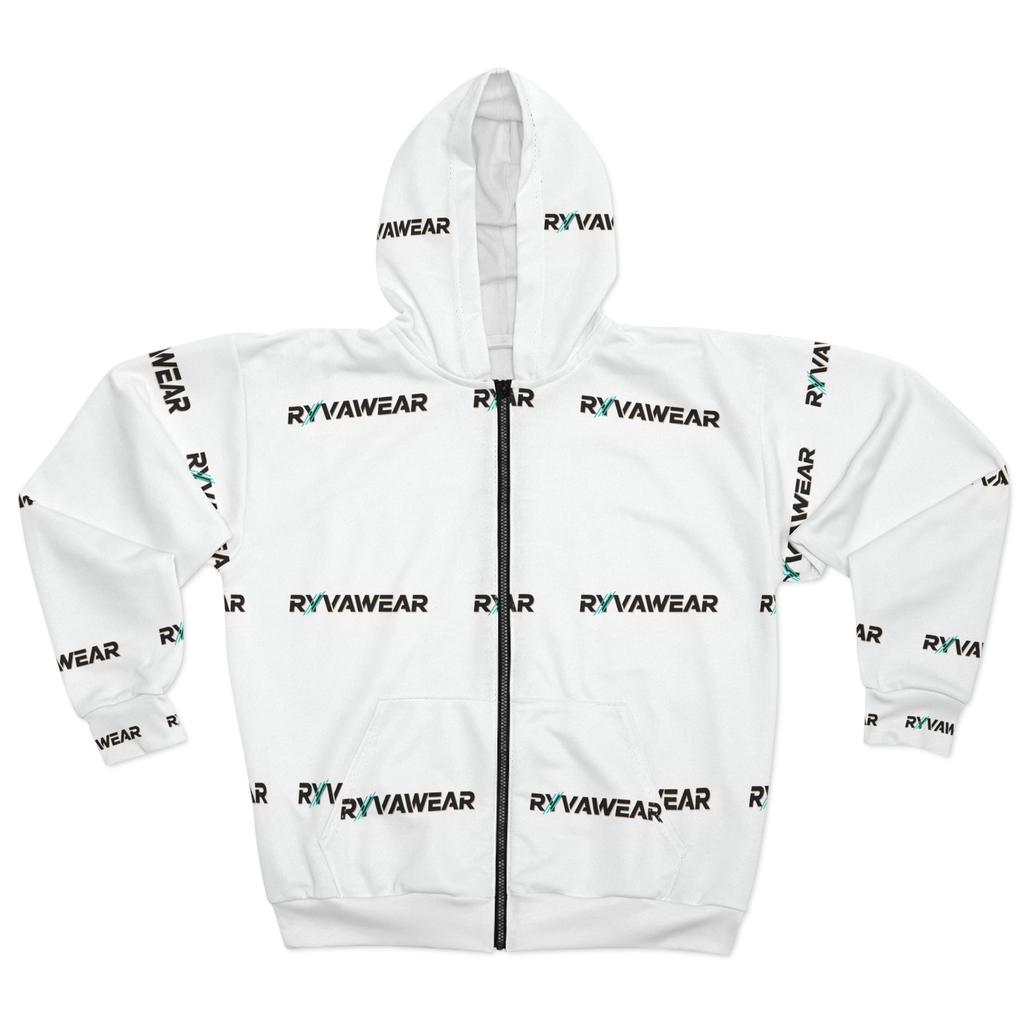 Allover Logo Zip Hoodie — RYVAWEAR Patterned White Streetwear