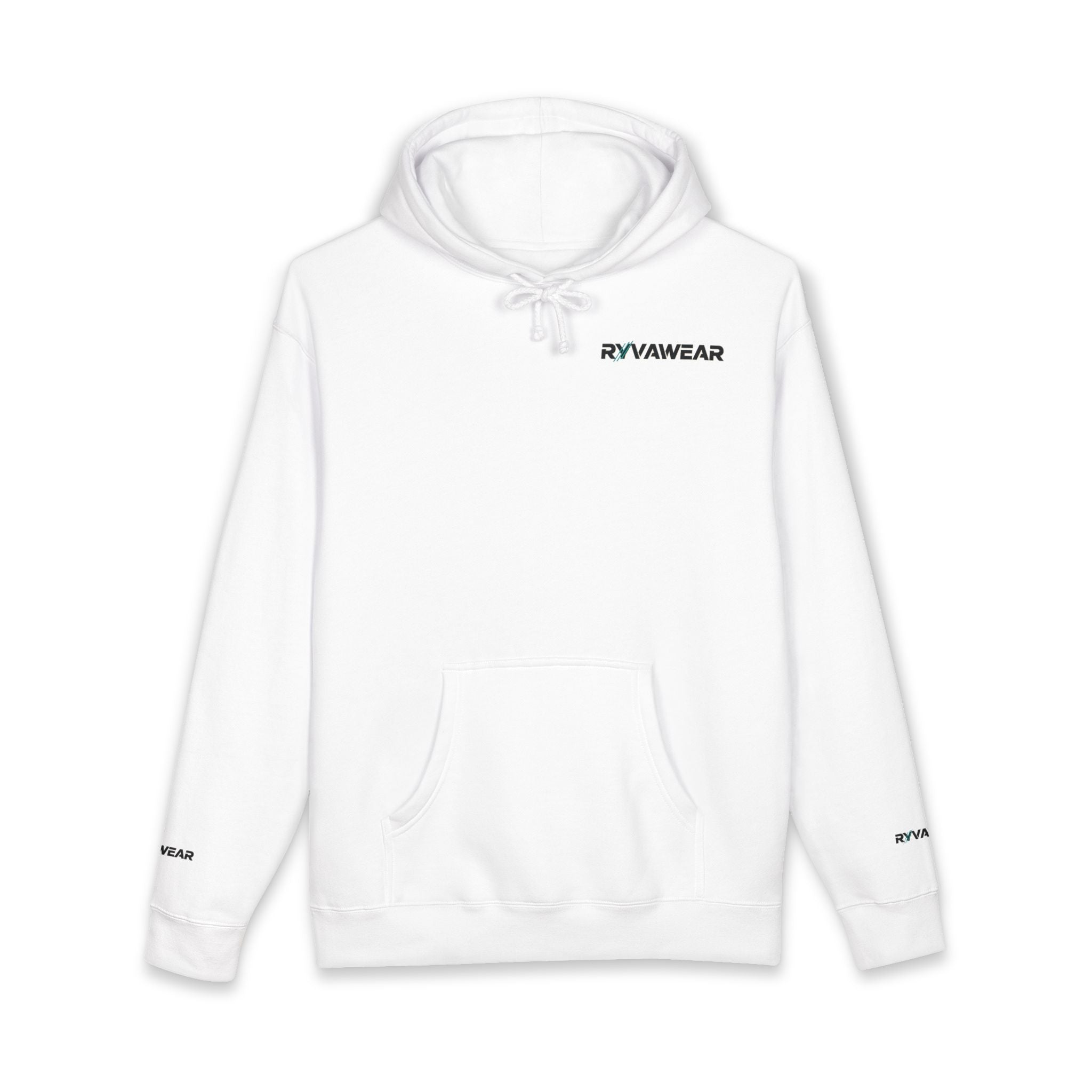 Minimal Logo Hoodie — White "RVNWEAR" Chest & Sleeve Print