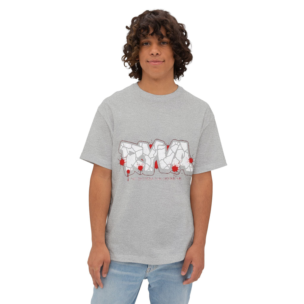 Oversized Boxy Tee — Abstract Floral Outline with Red Blooms & “No System Can Control Me”