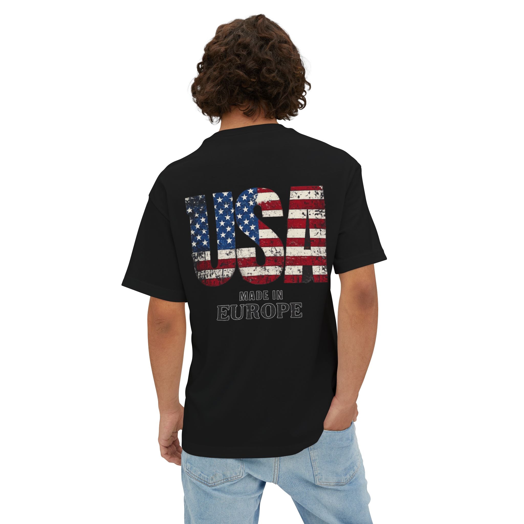 USA Flag Back Graphic Tee — "USA Made in Europe" Vintage Patriotic T‑Shirt