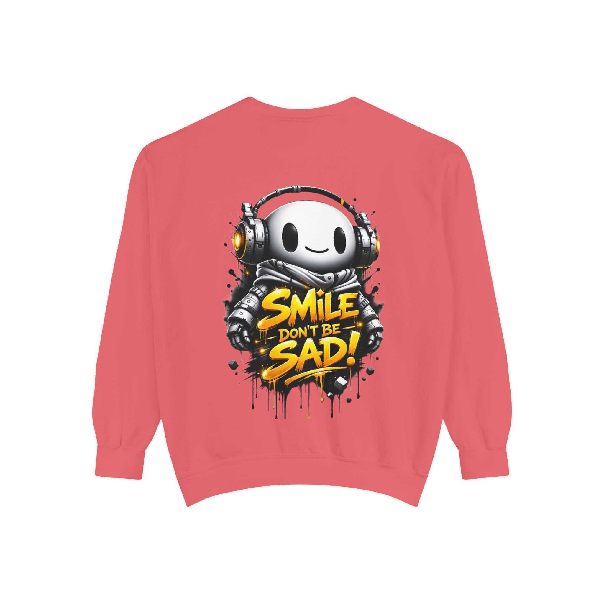 Smile Don't Be Sad Sweatshirt — Cute Headphone Character Graphic Crewneck