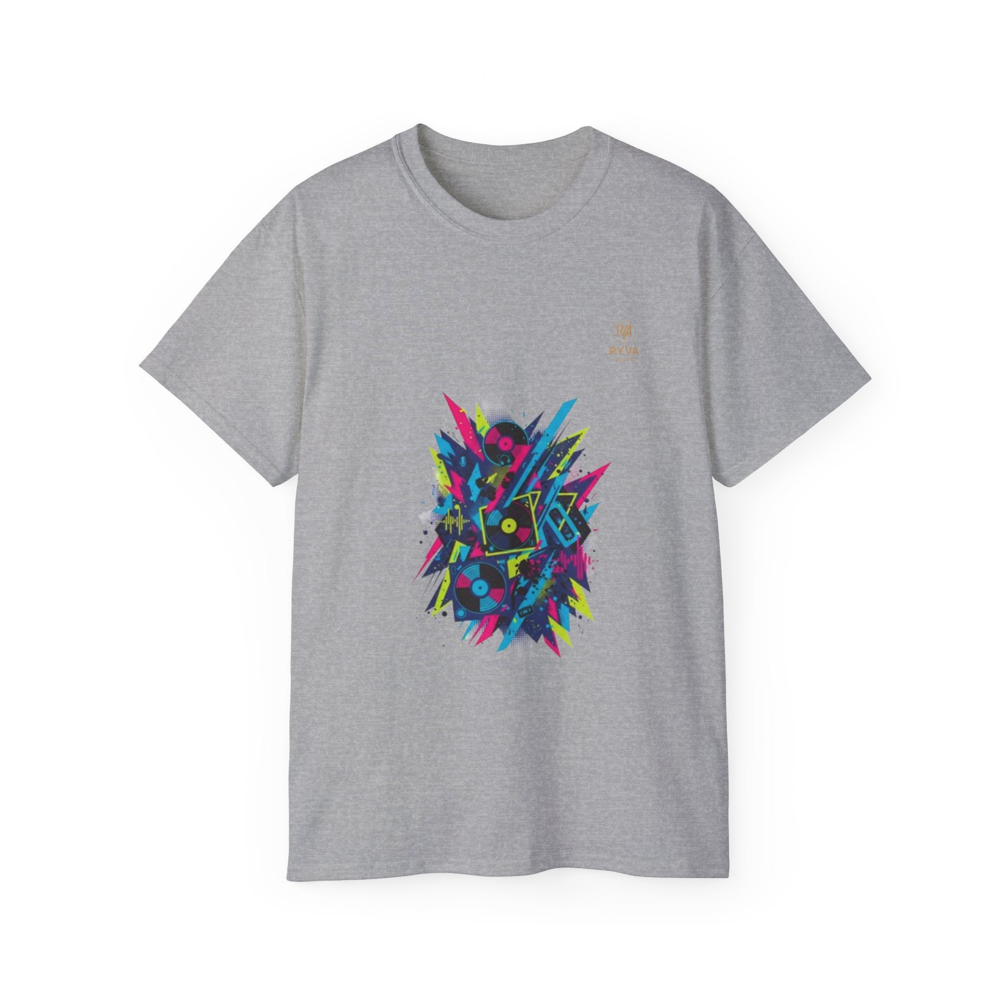 Abstract Neon Geometric Tee Retro 80s Vibes Graphic T-Shirt