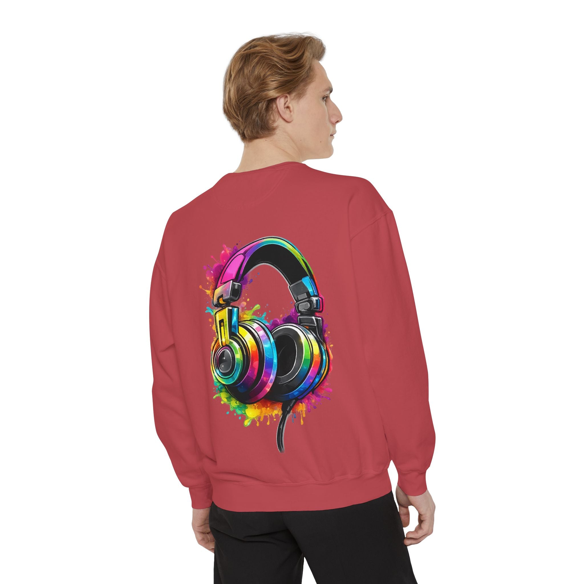 Sweatshirt — Colorful Watercolor Headphones Crewneck, Music Lover Graphic Sweatshirt
