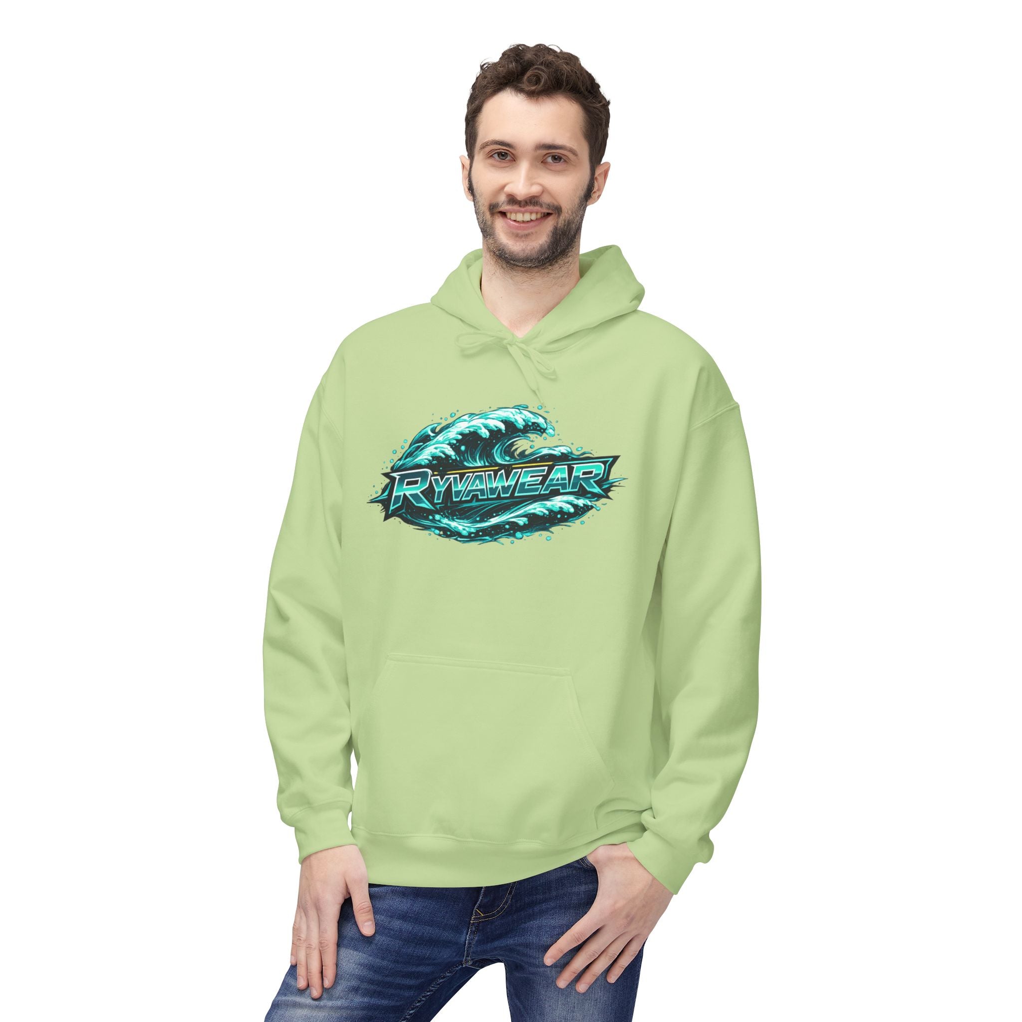 Hoodie — Retro Teal 'Rivestar' Surf Wave Logo Pullover