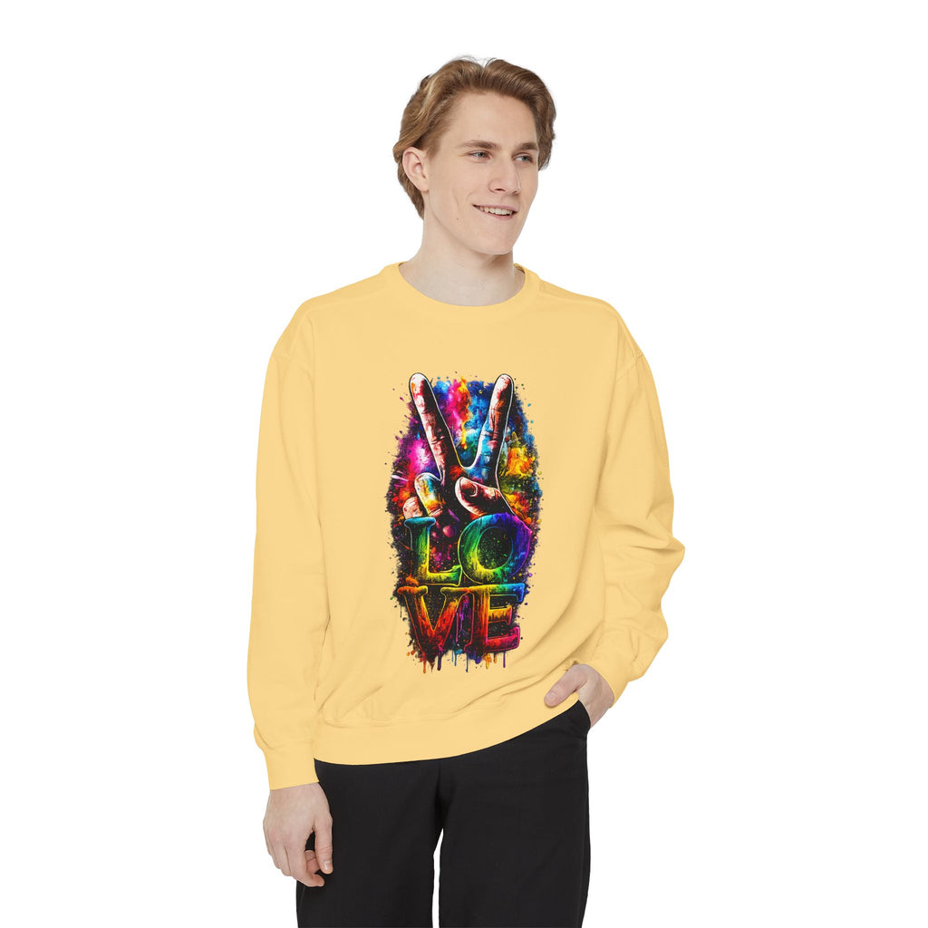 Peace & Love Tie-Dye Sweatshirt — Colorful Peace Sign Graphic