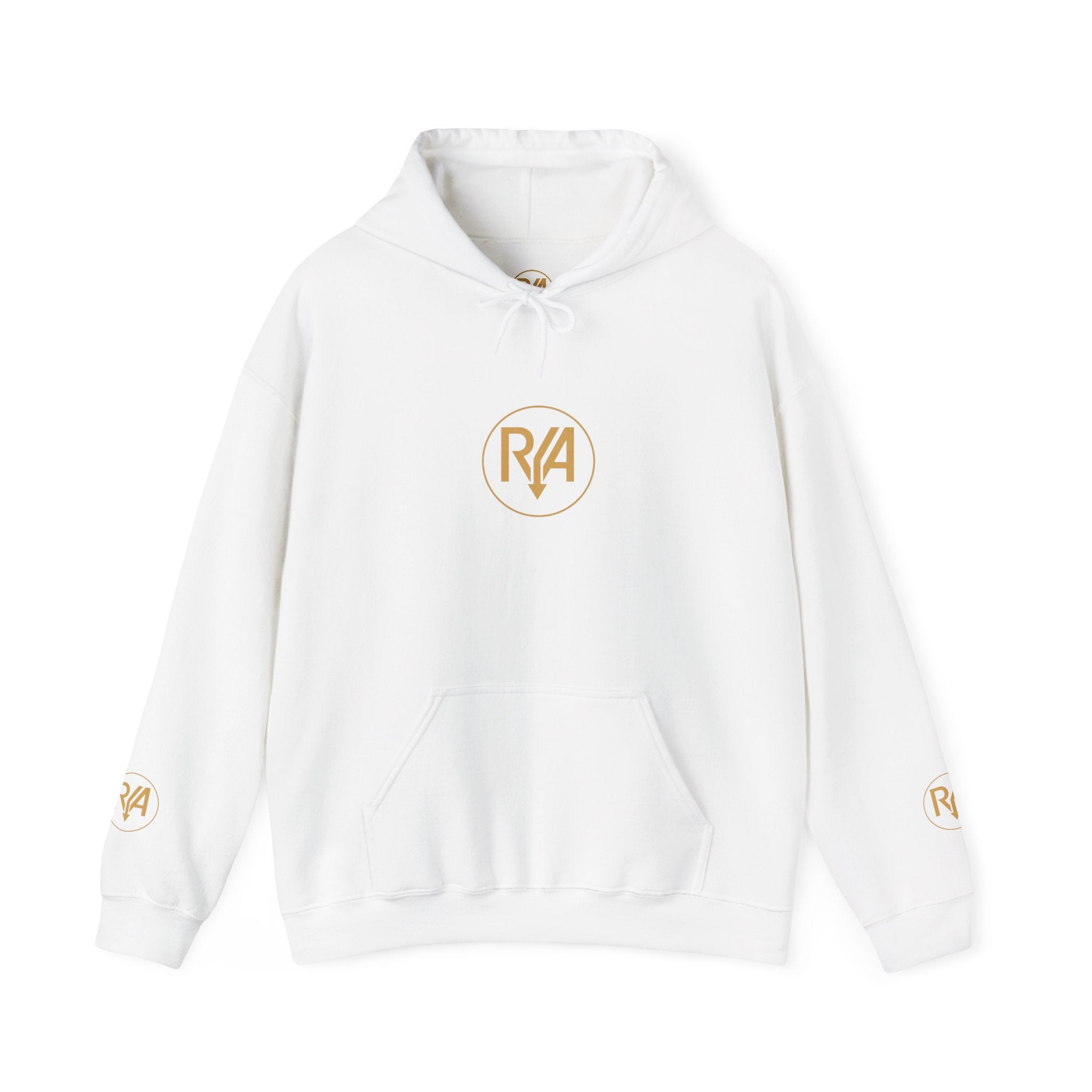 Love Graphic Hoodie — Minimal White Pullover with Gold Logo
