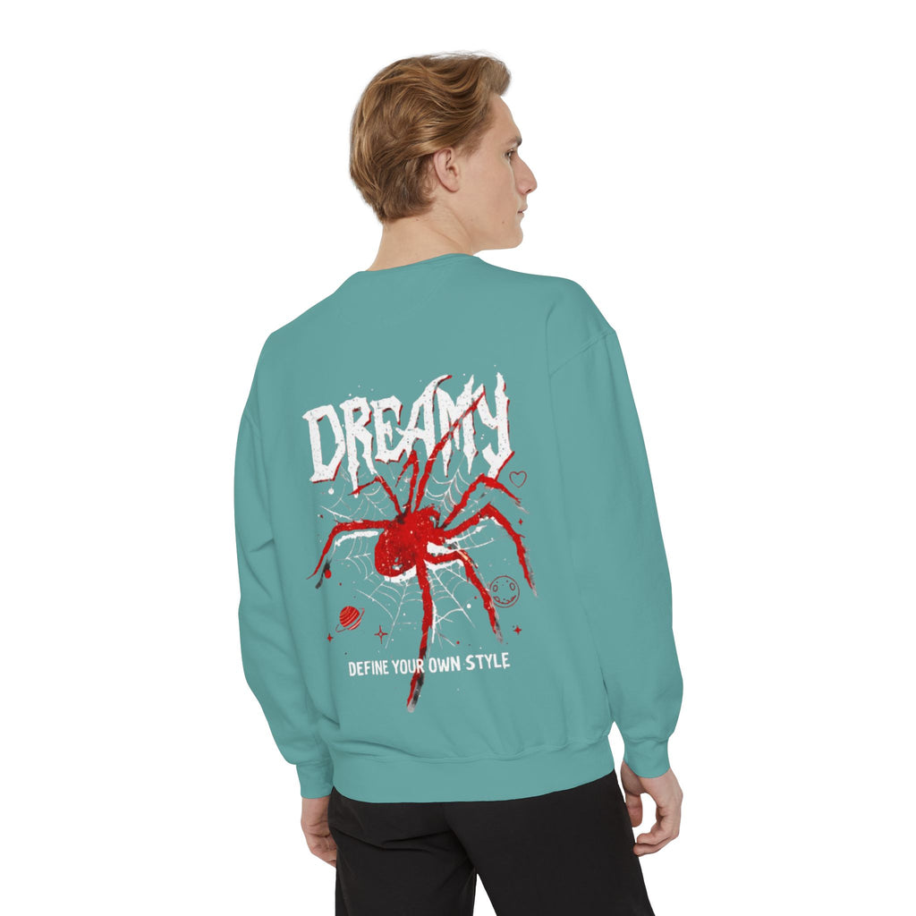 Dreamy Spider Sweatshirt — "Define Your Own Style" Garment-Dyed Crewneck