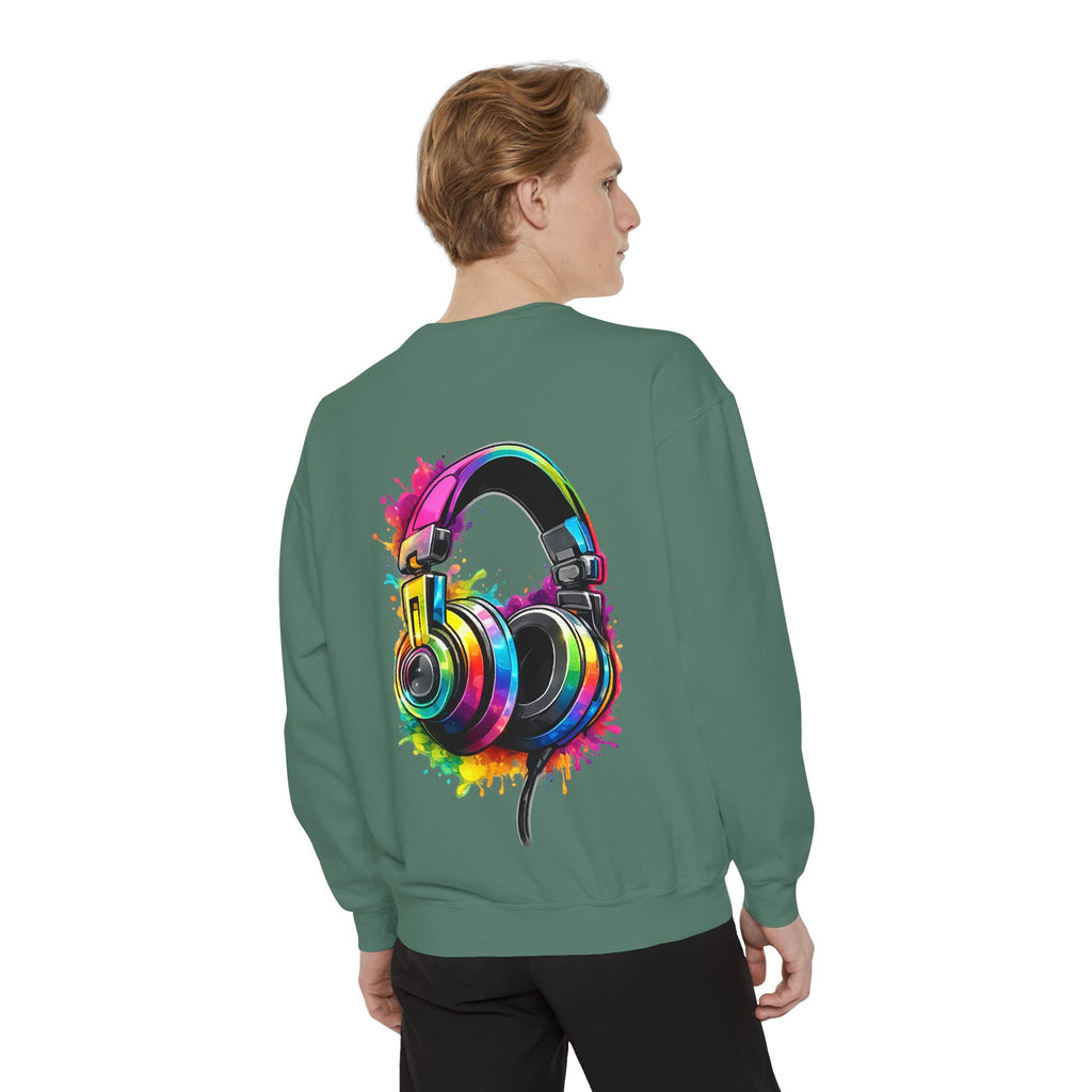 Sweatshirt — Colorful Watercolor Headphones Crewneck, Music Lover Graphic Sweatshirt