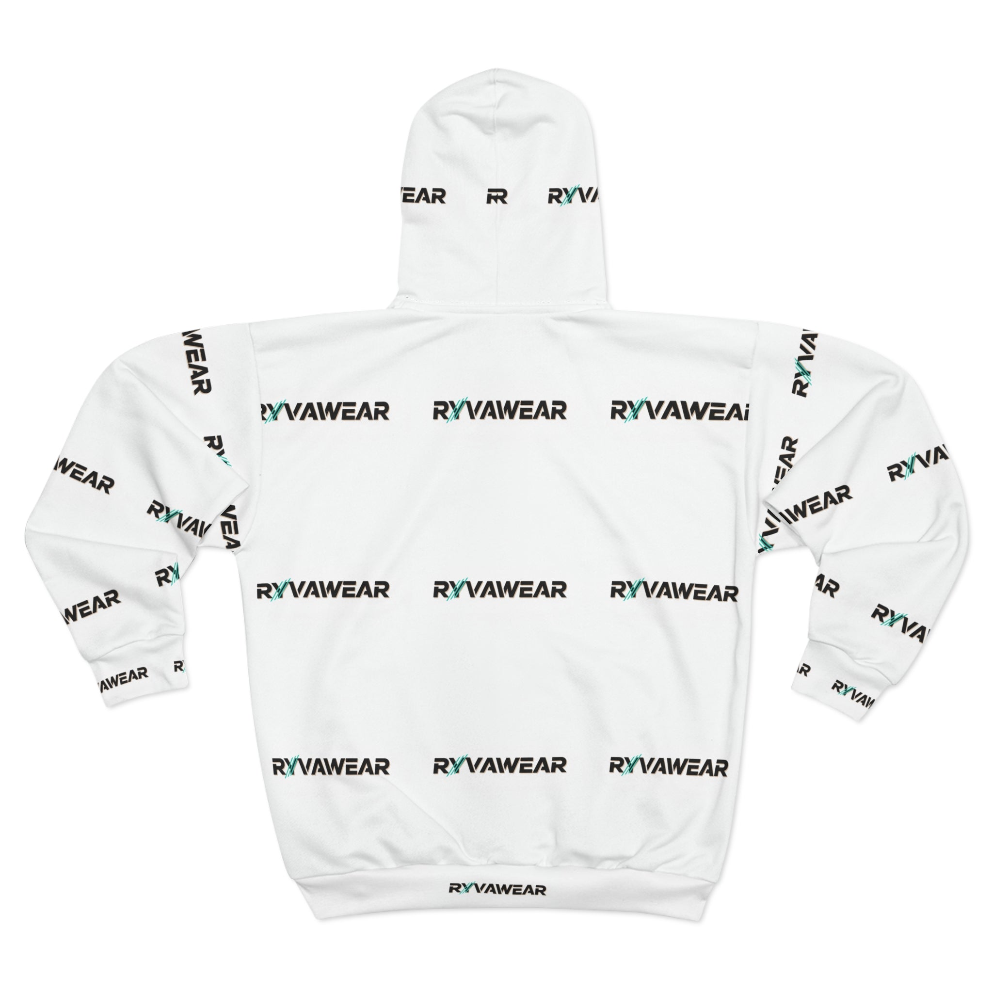 Allover Logo Zip Hoodie — RYVAWEAR Patterned White Streetwear