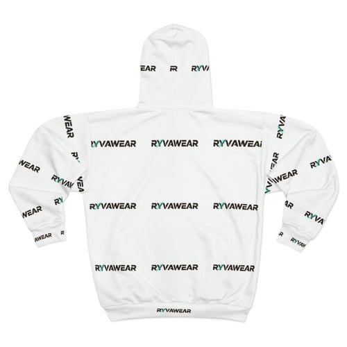 Allover Logo Zip Hoodie — RYVAWEAR Patterned White Streetwear