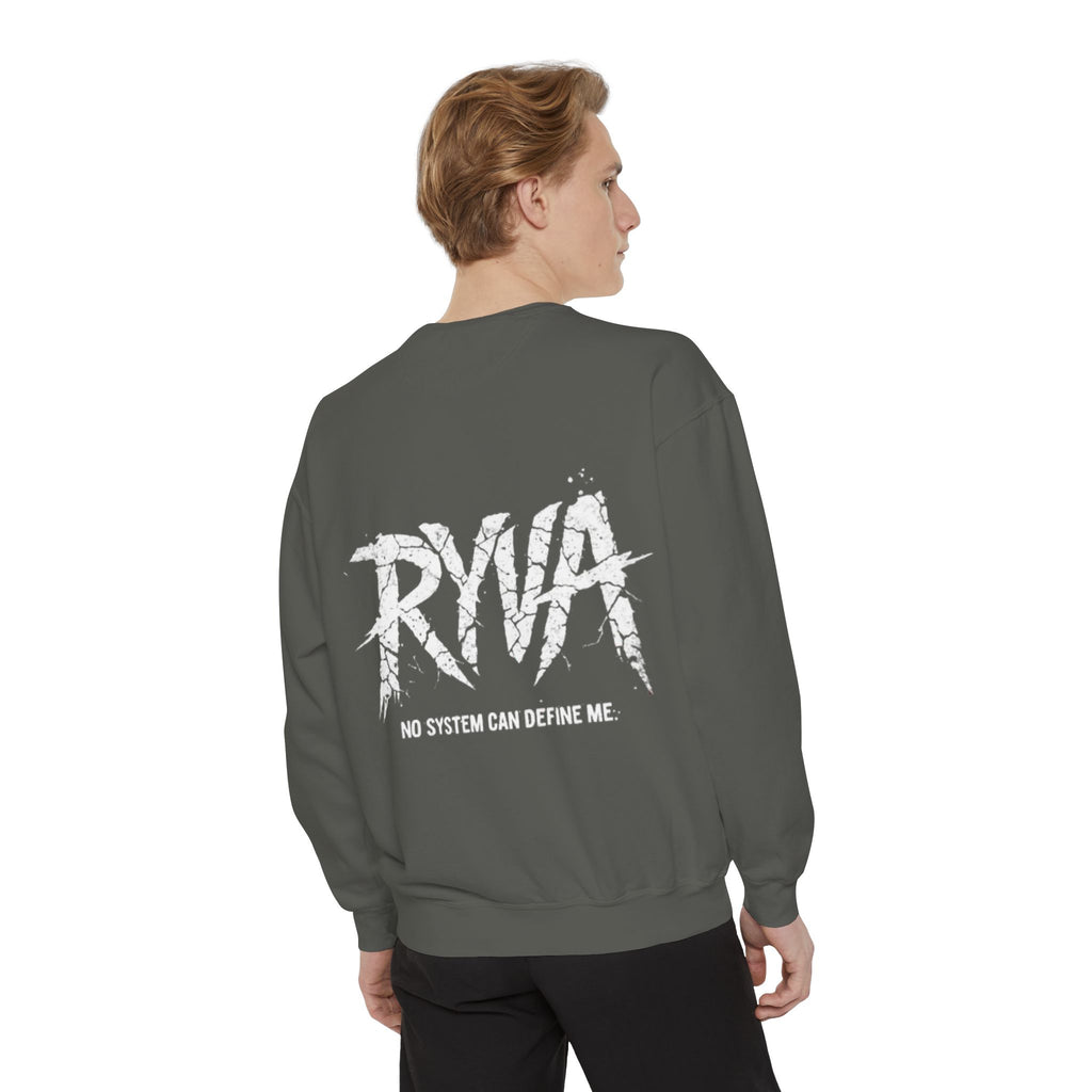 RYVA Graphic Sweatshirt — "No System Can Define Me" Garment-Dyed Crewneck