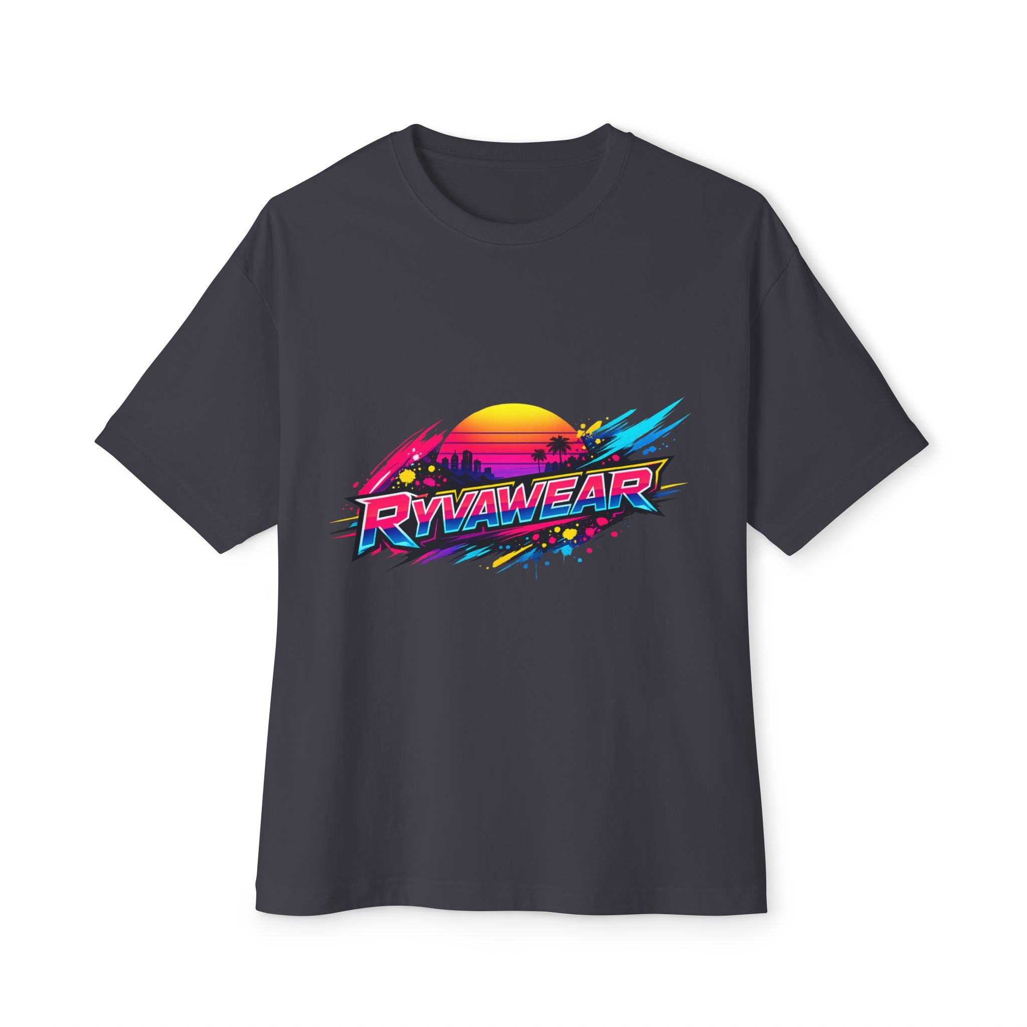 Retro Sunset Graphic Tee — "RVVAWEAR" 80s Vaporwave Style Boxy T-Shirt